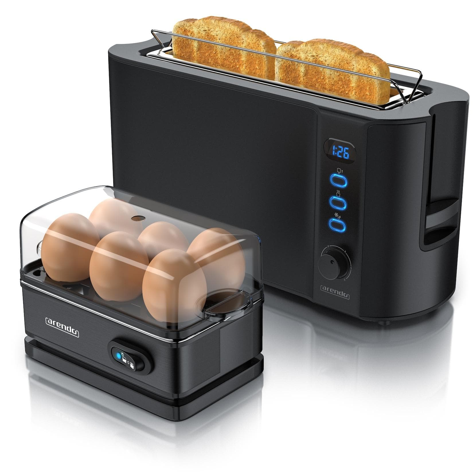 Arendo SET Toaster FRUKOST mit Eierkocher SIXCOOK Edelstahl Schwarz