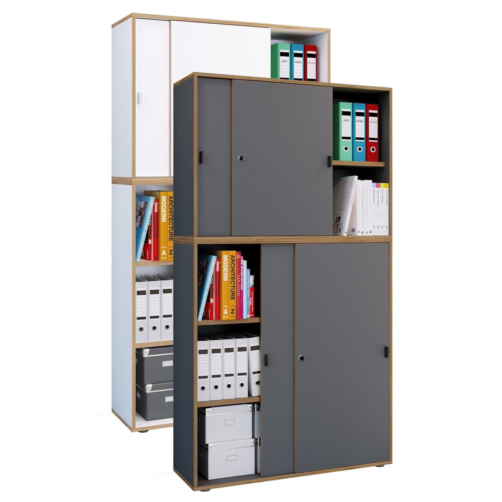 VCM Holz Büroschrank Salia 5-fach Schiebetüren