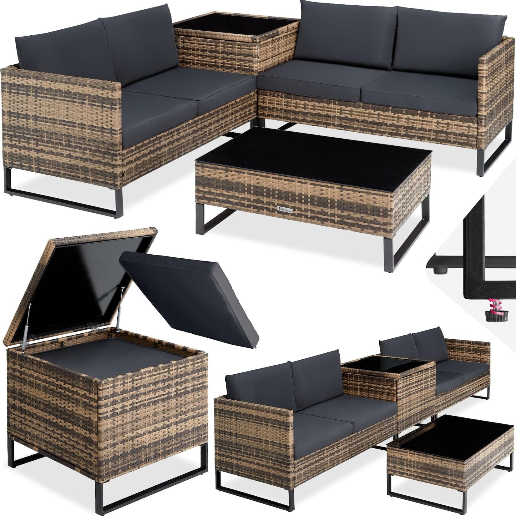 Rattan Loungeset "French Velvet" - Gemütliches Sitzset für 4 Personen