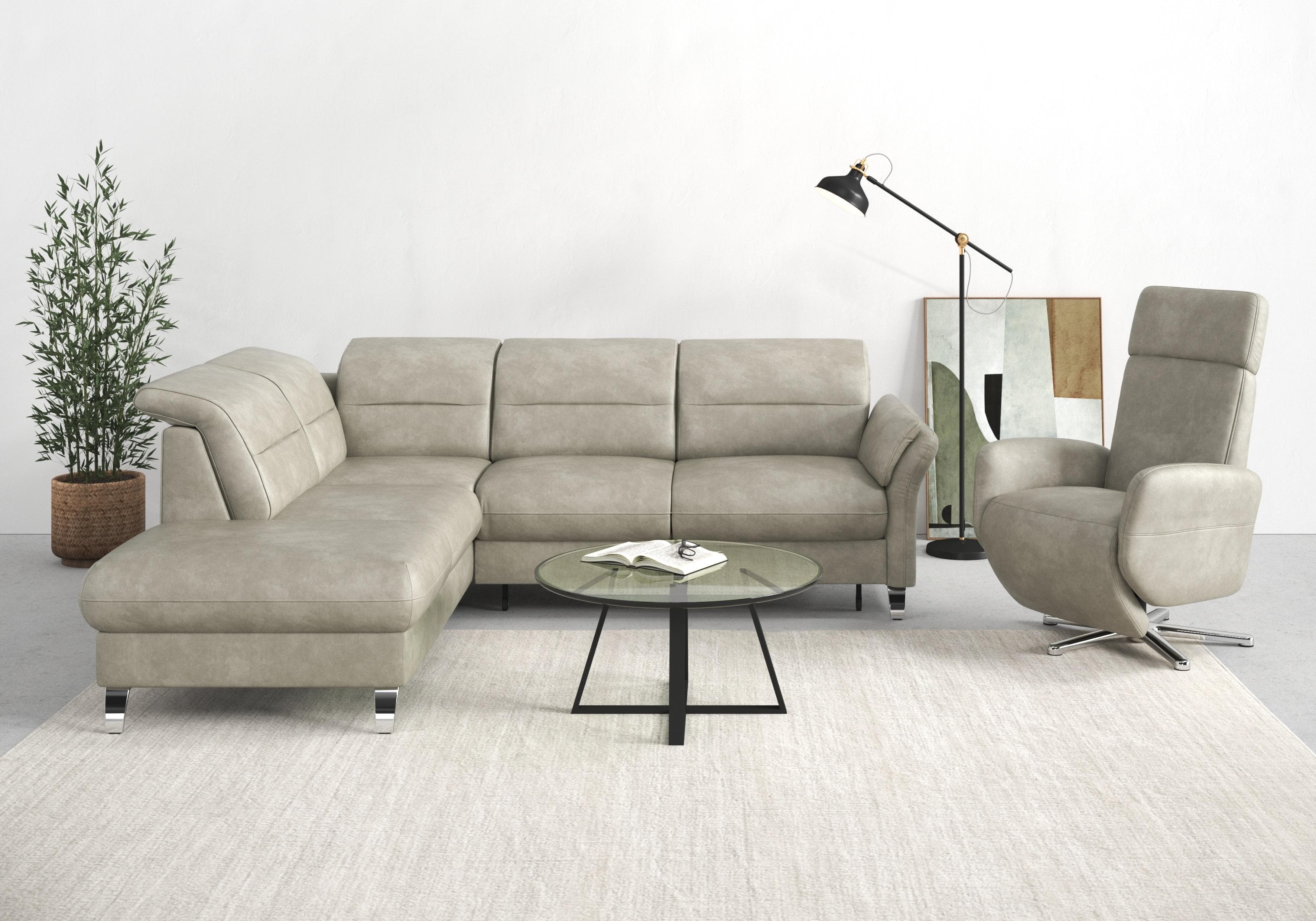 Ecksofa SIT & MORE Grenoble L-Form mit Bettfunktion hellgrau