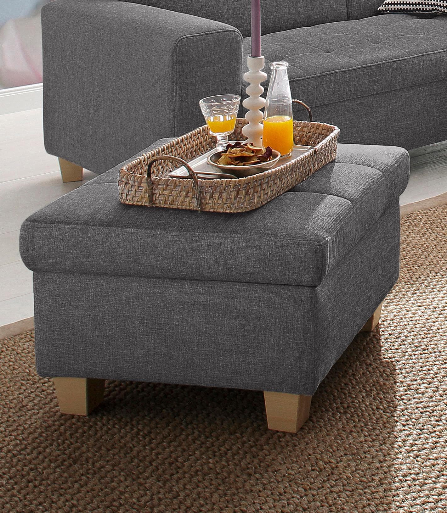 HOME AFFAIRE Corby Polsterhocker Anthrazit Leder & Polyester