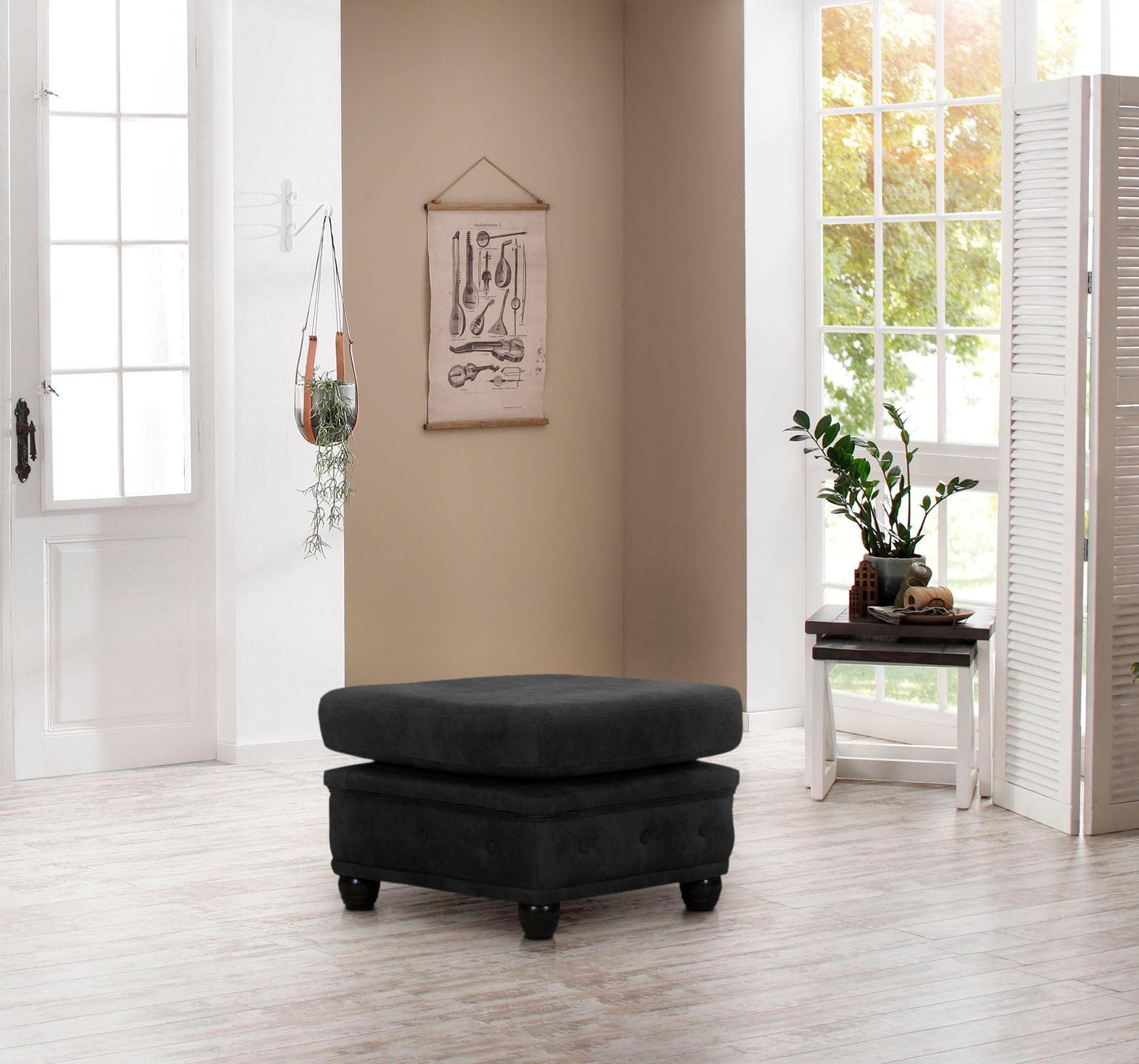 HOME AFFAIRE Polsterhocker Rysum Anthrazit Microfaser Lederoptik
