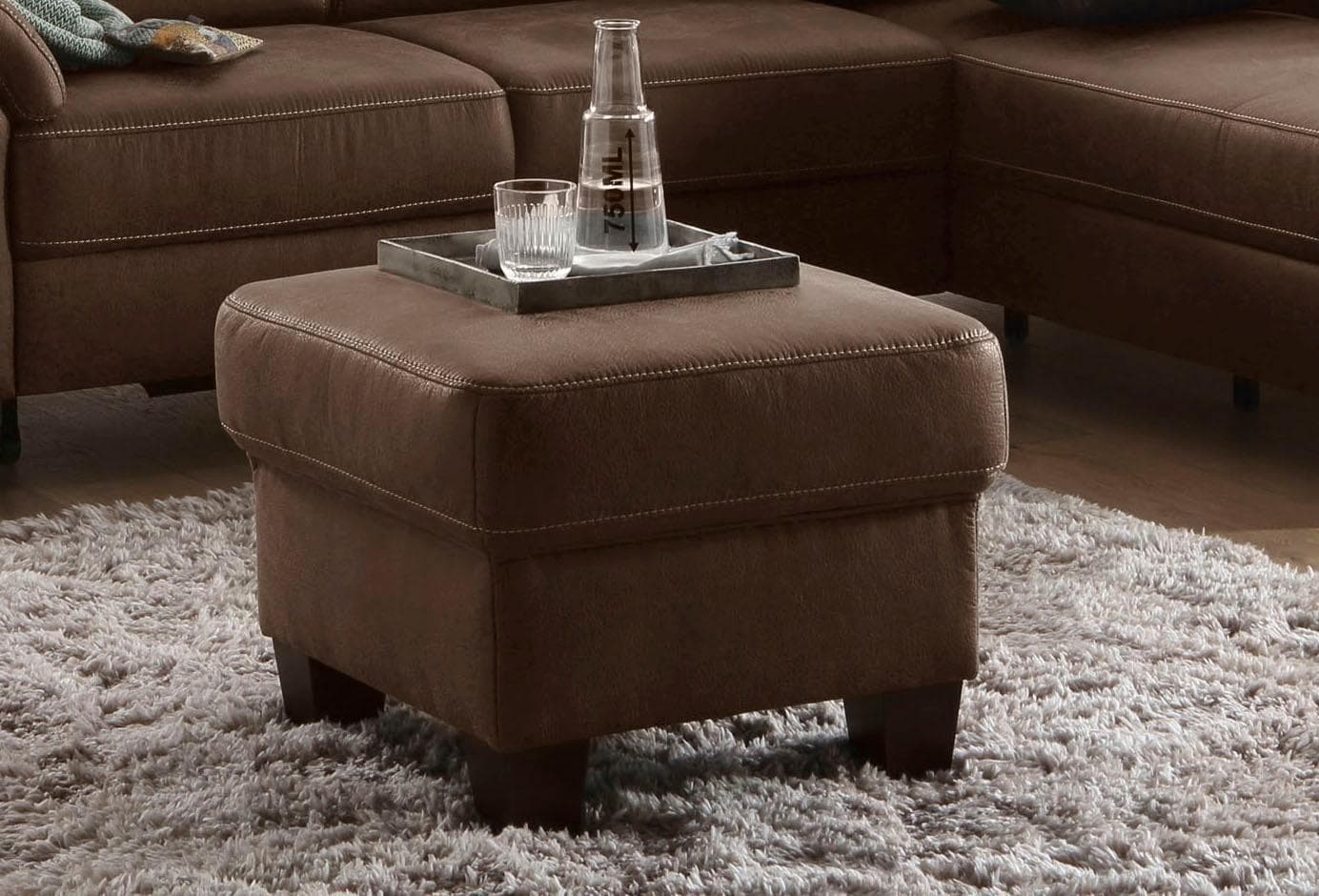 HOME AFFAIRE Polsterhocker Arngast Schoko Luxus-Microfaser