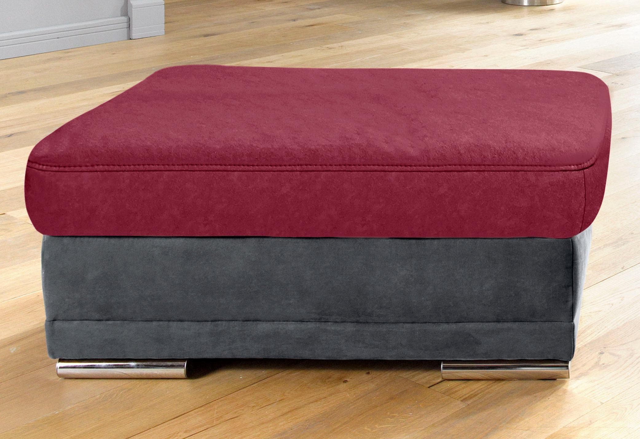 SIT & MORE Polsterhocker Xenia Dunkelgrau/Bordeaux Microfaser