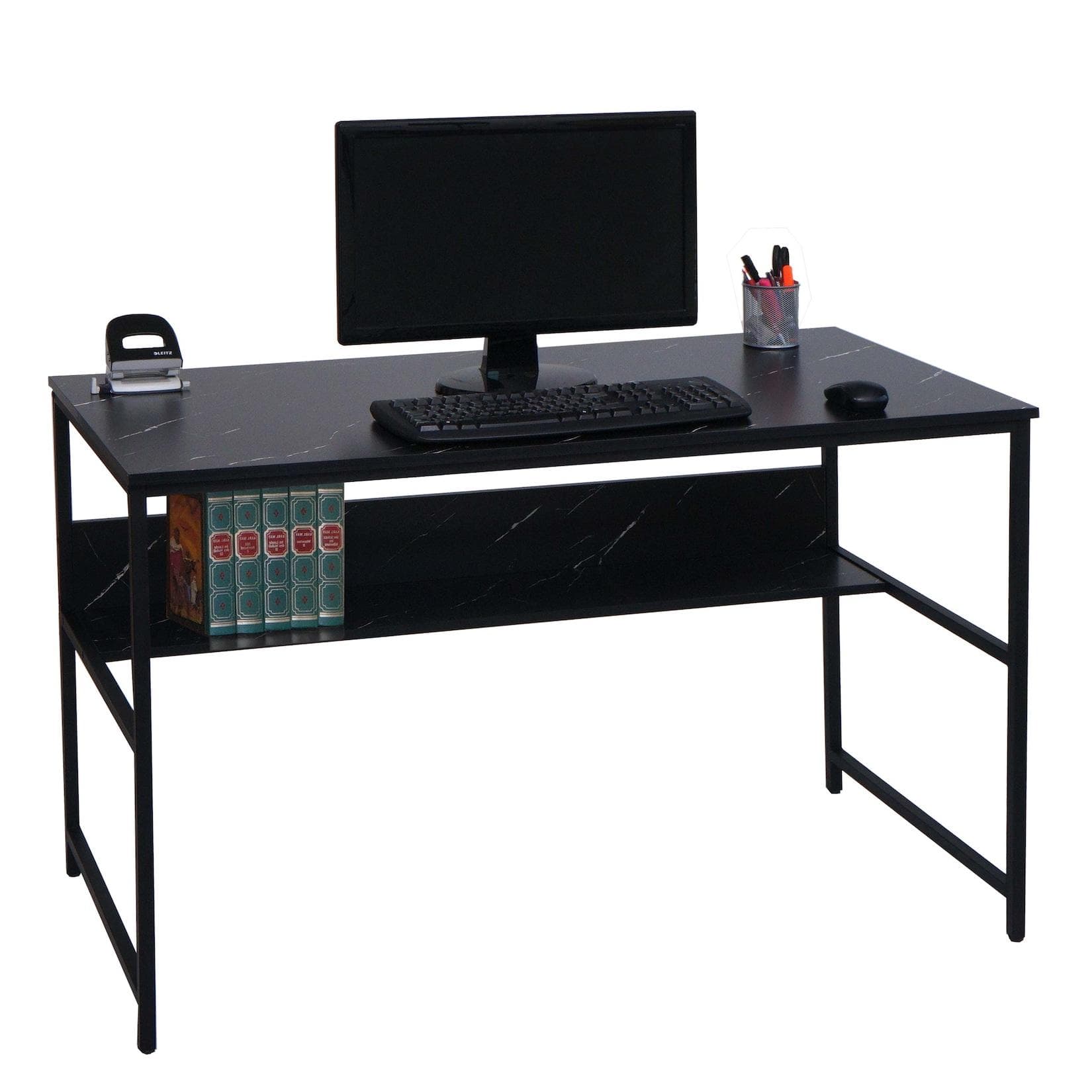 MCW Schreibtisch MCW-K80 Marmor-Optik Schwarz Metall MDF