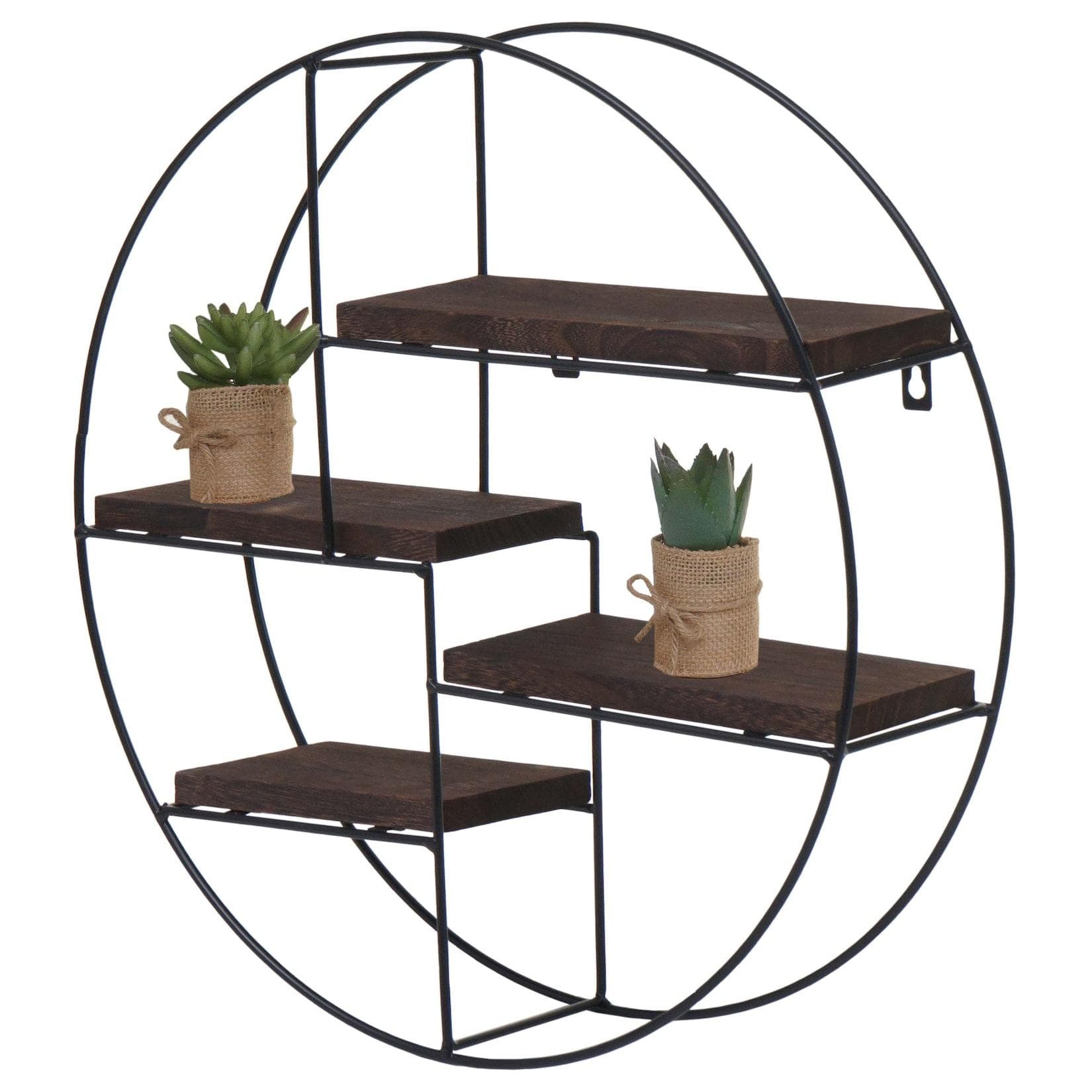 MCW Wandregal Industrial 4 Böden Metall Massivholz Dunkelbraun