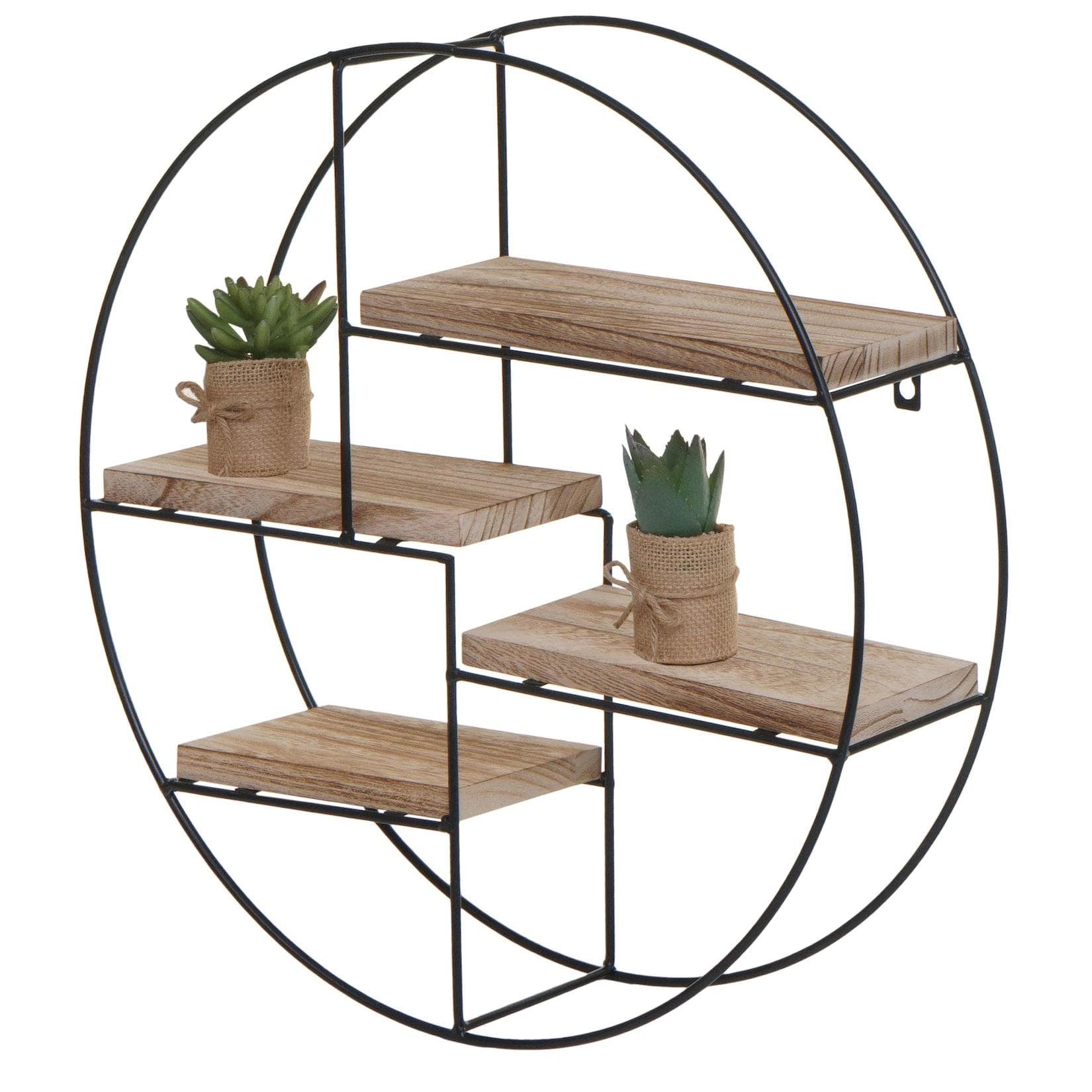 MCW Wandregal Industrial 4 Böden Metall Massivholz Natur