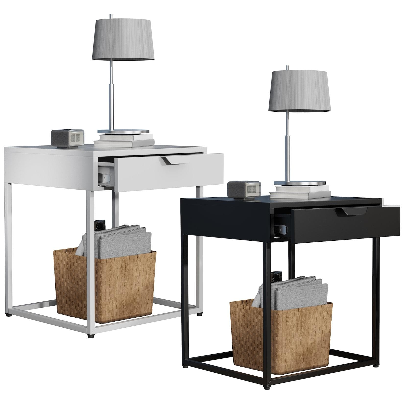 VCM Flokas Metall Nachttisch mit Schublade - Industrial Design