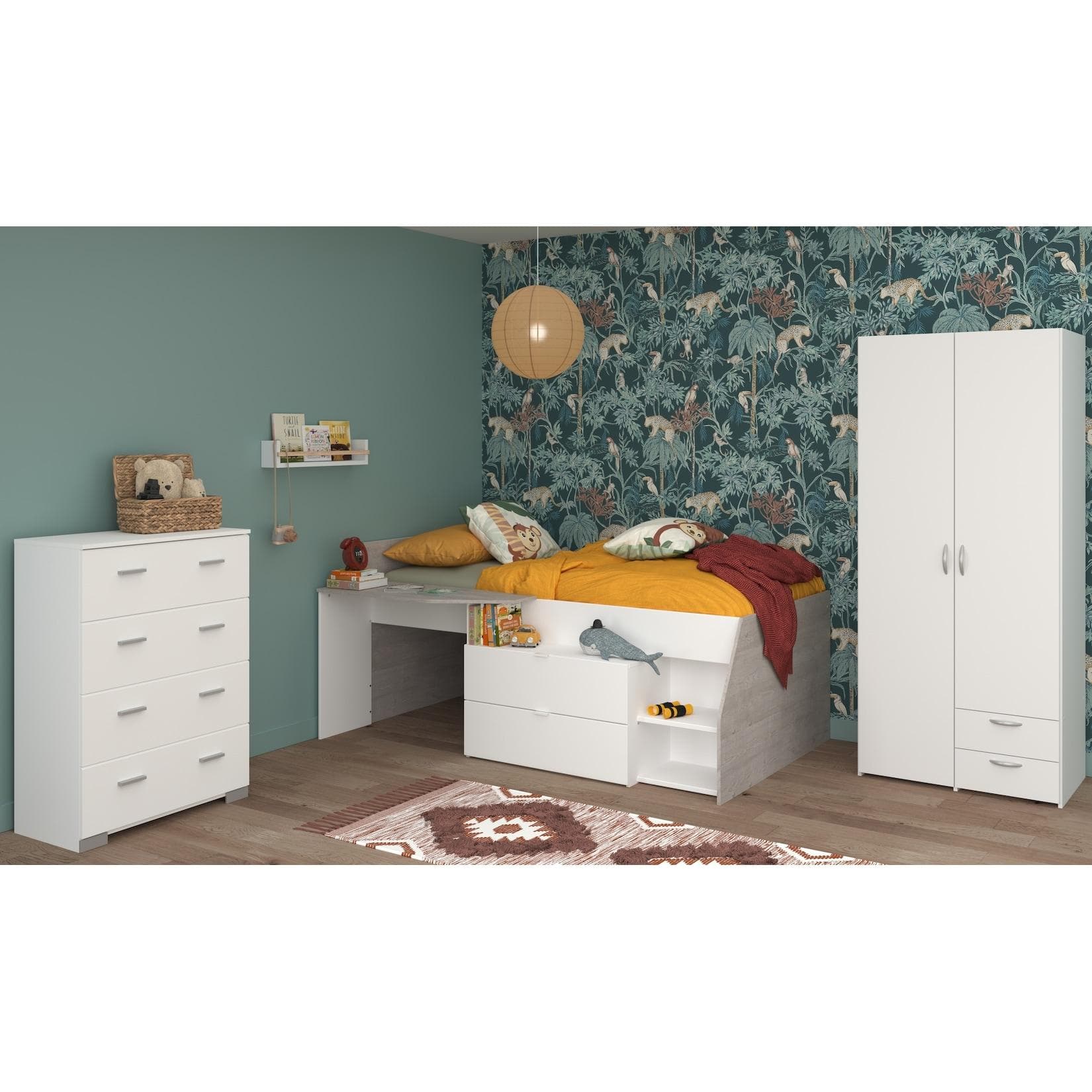 Parisot Jugendzimmer-Set Milky 12 Weiß Grau Hochbett