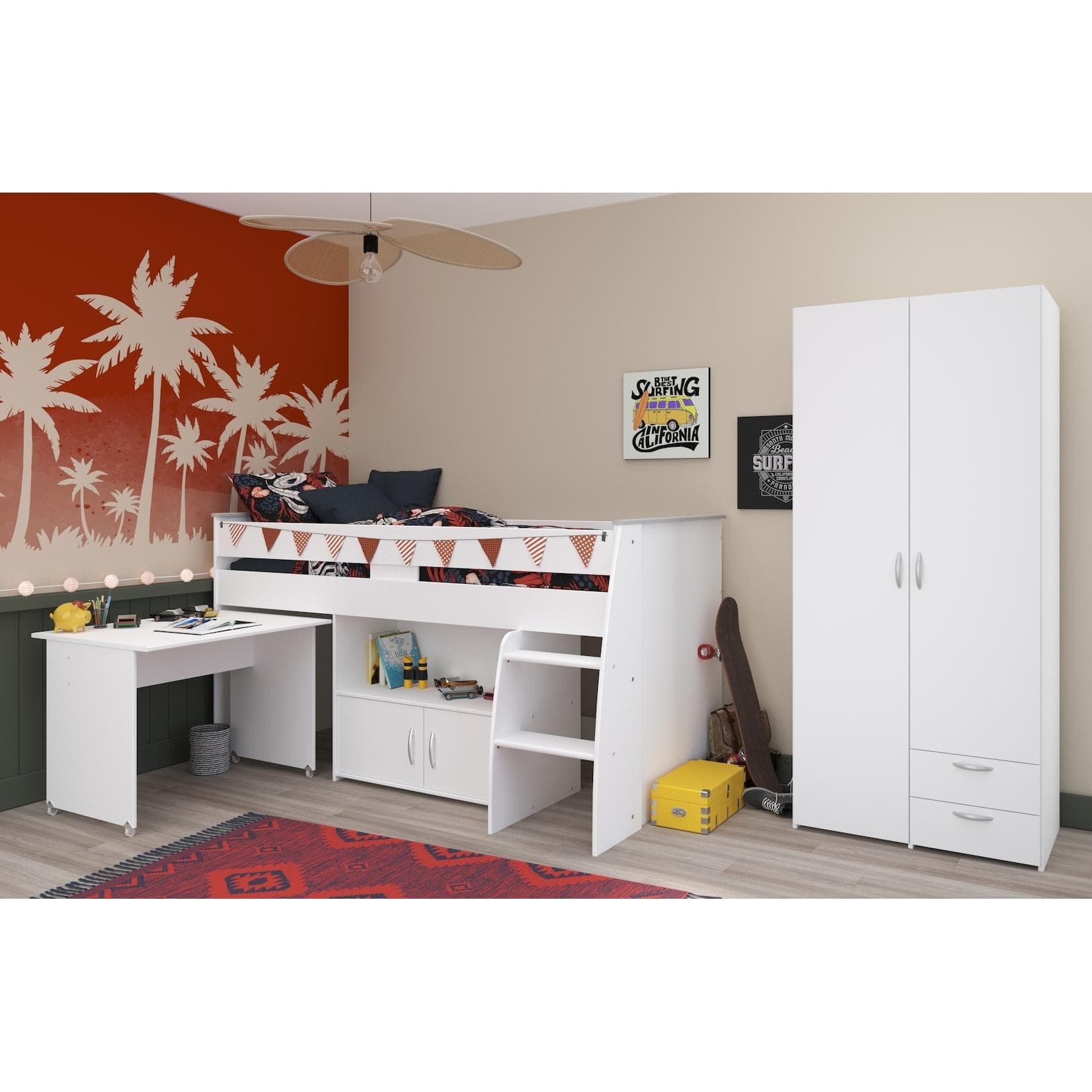 Jugendzimmer-Set PARISOT Reverse 12 Hochbett mit Schreibtisch und Kleiderschrank Weiß