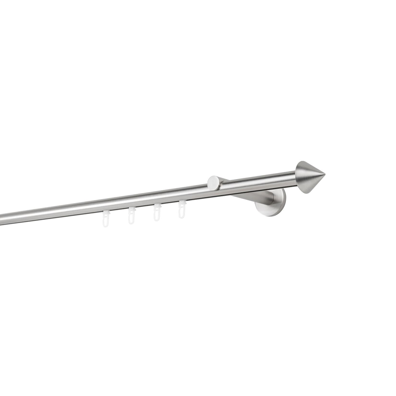 Ondeco Gardinenstange auf Maß Innenlauf 20mm Spitze 1-lauf Wandträger 12cm Gleiter Edelstahl-Optik
