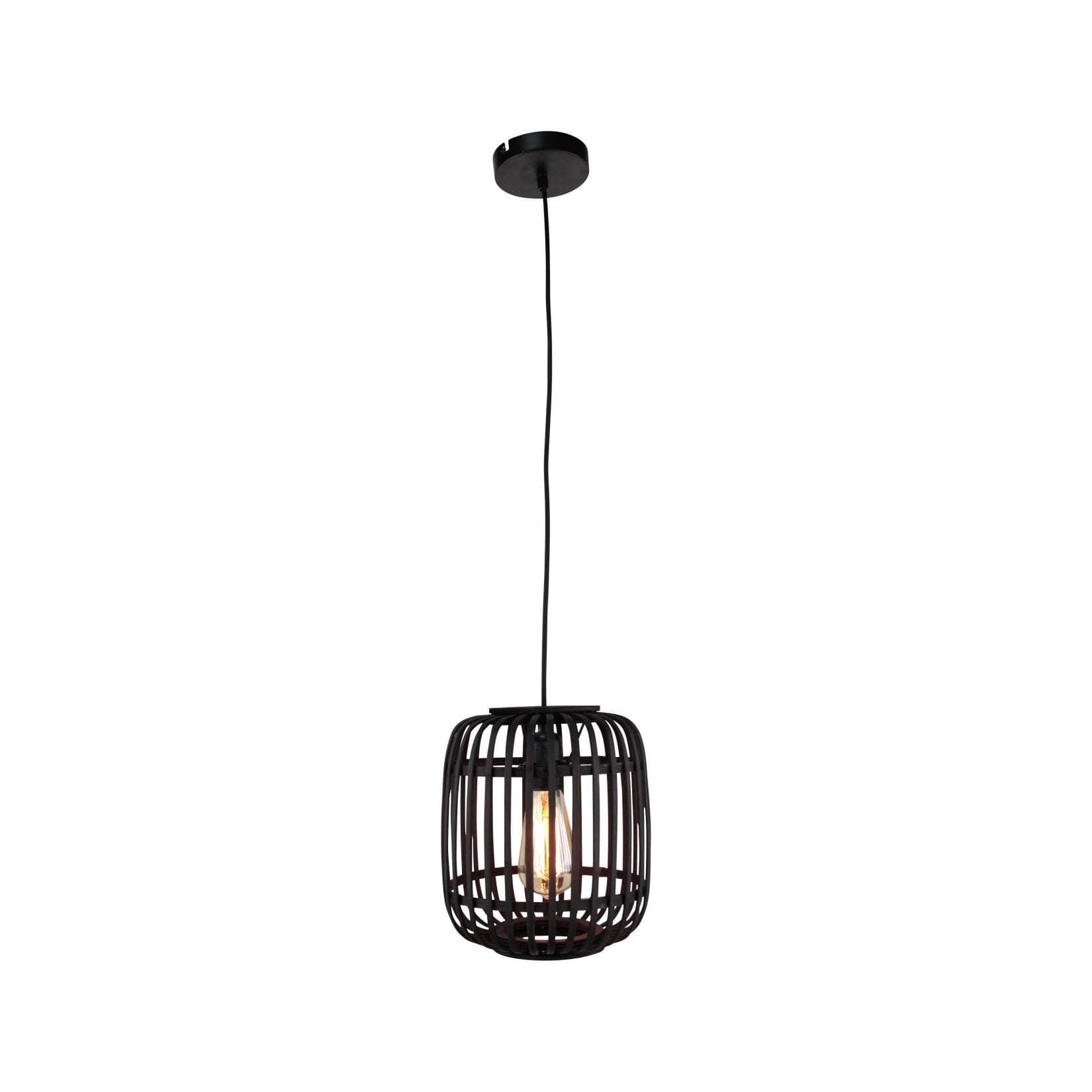 Brilliant Pendelleuchte Woodrow: Bambus Design, Schwarz/Braun, Dimmbar