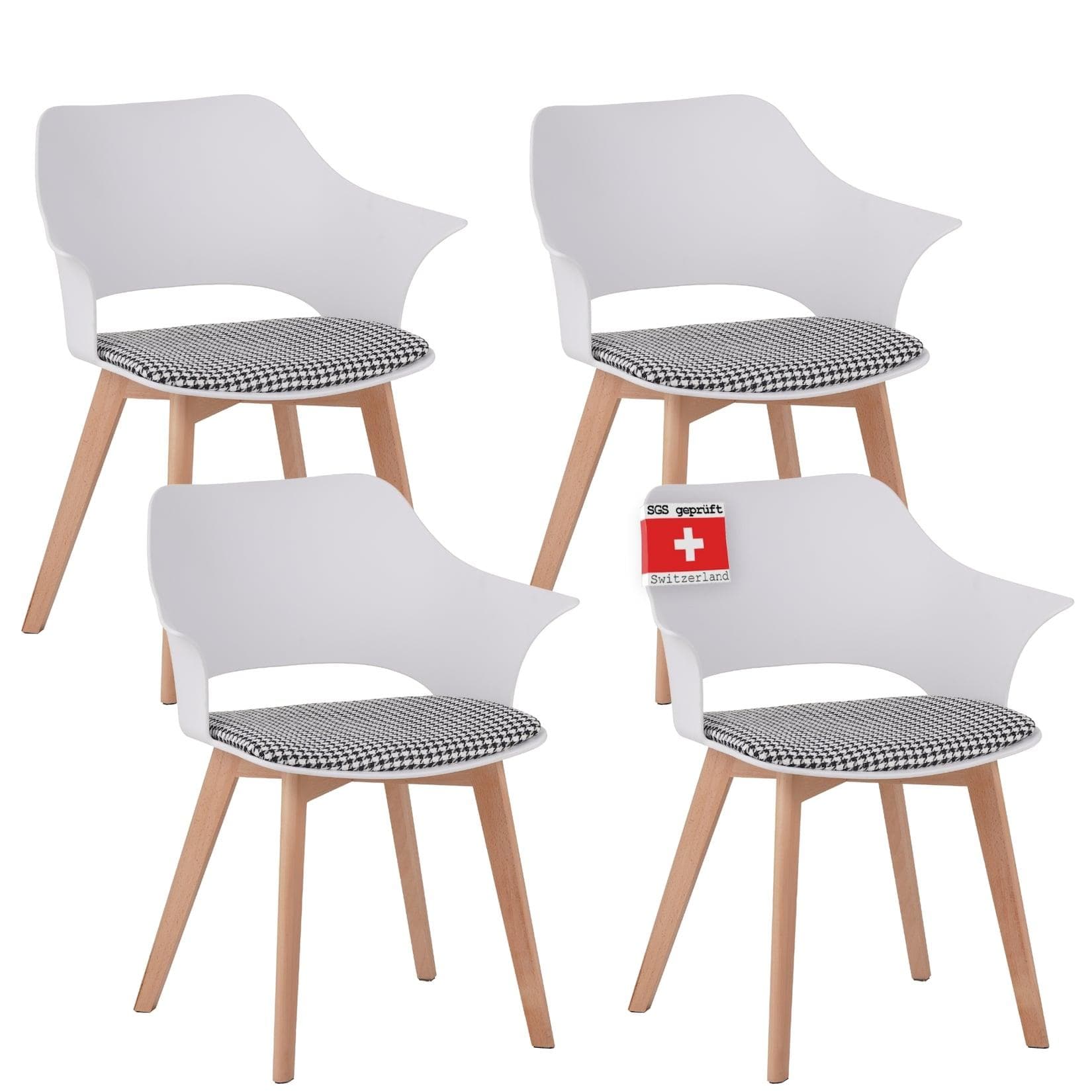 Albatros International AALBORG Esszimmerstuhl 4er Set Weiß Buche Massivholz
