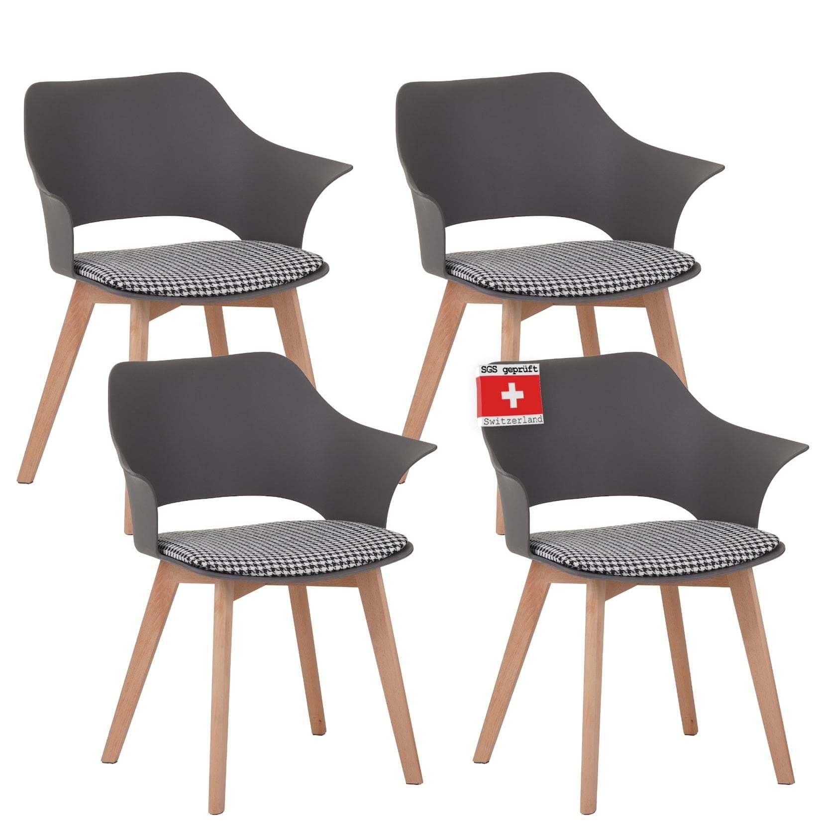 Albatros International AALBORG Esszimmerstuhl 4er Set Grau Buche Massivholz