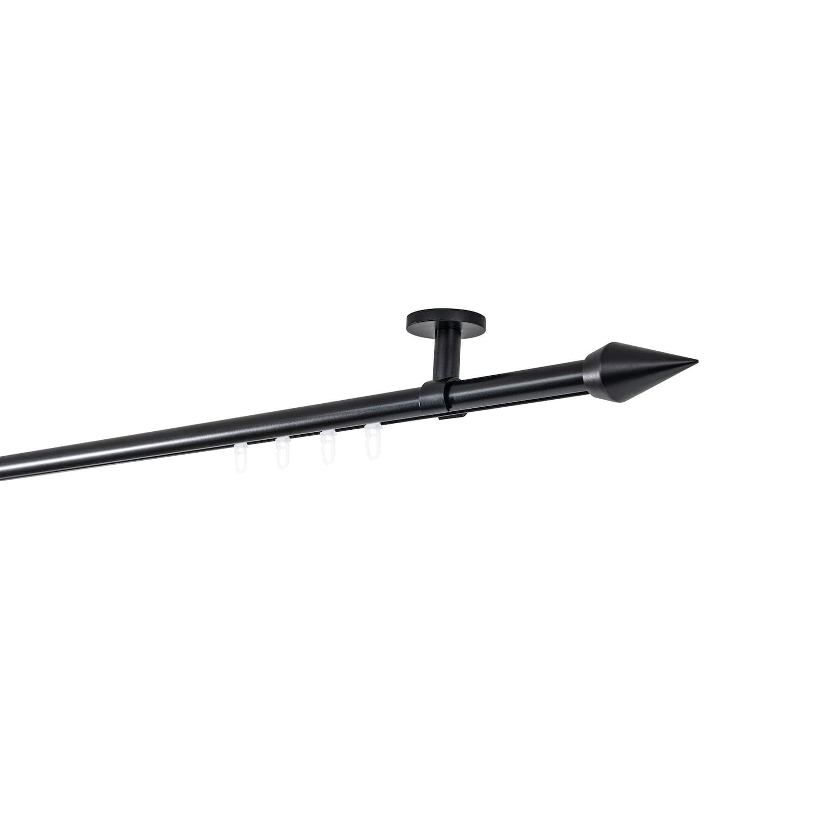 Ondeco Gardinenstange auf Maß Innenlauf 20mm Kegel 1-lauf Deckenträger 4cm mit Gleiter Schwarz