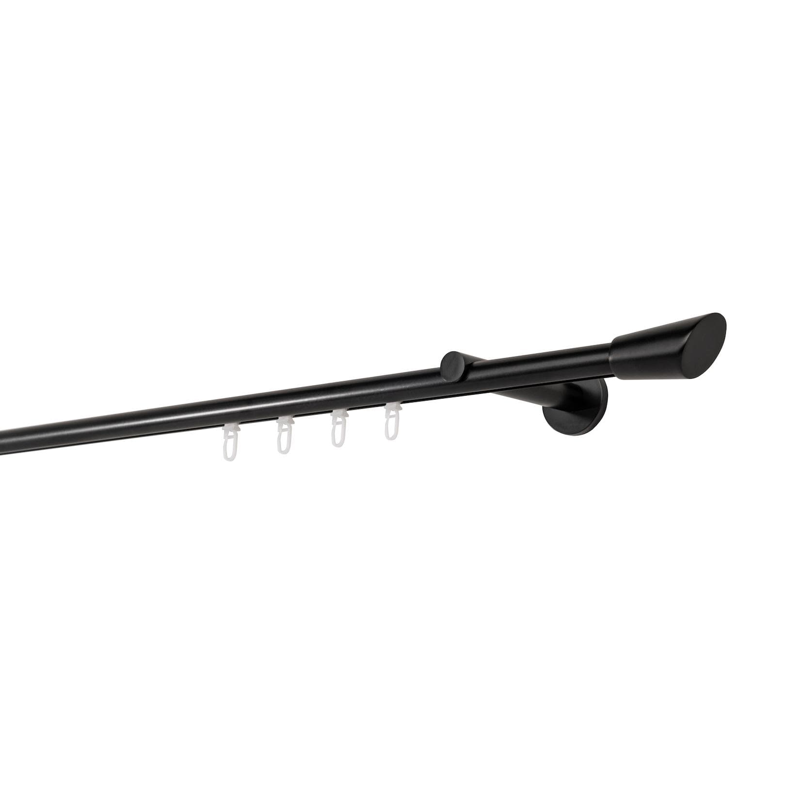 Ondeco Gardinenstange auf Maß Innenlauf 20mm Rag 1-lauf Wandträger 12cm mit Gleiter Schwarz