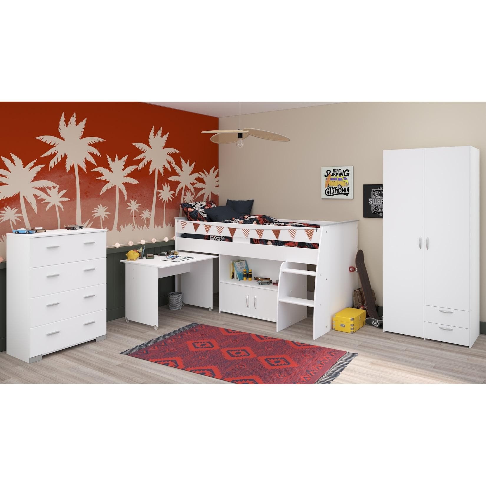 Jugendzimmer-Set PARISOT Reverse 11 Hochbett mit Schreibtisch, Kleiderschrank und Kommode