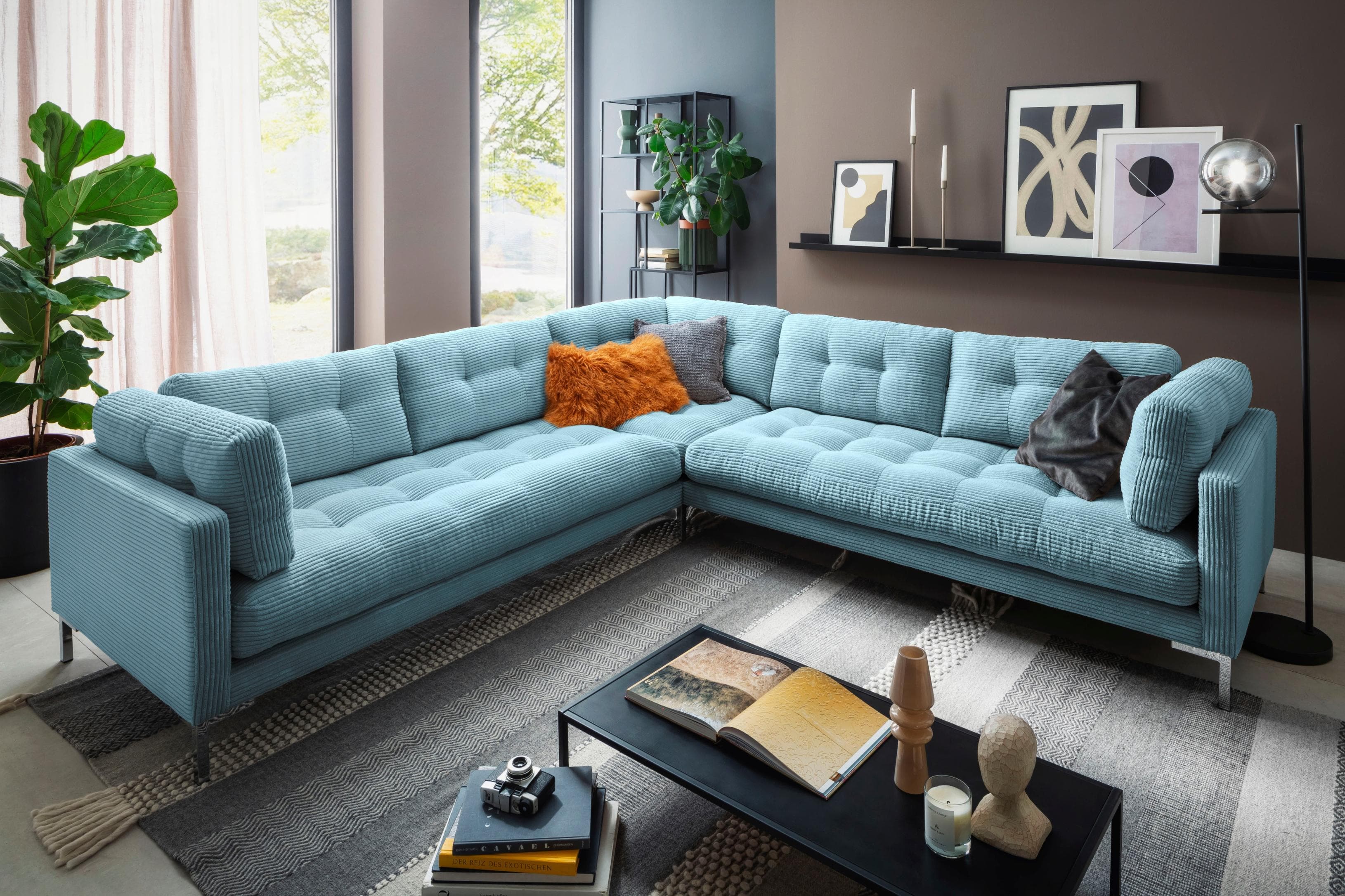 Wohnlandschaft Landau U-Form Cord Blau