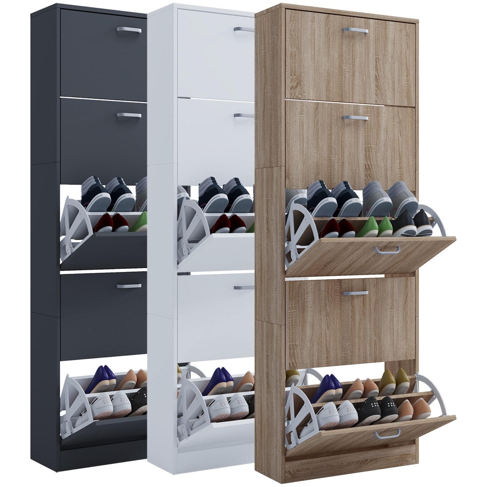 Schuhregal Sipos XL - Holz Schuhschrank mit Kippfunktion