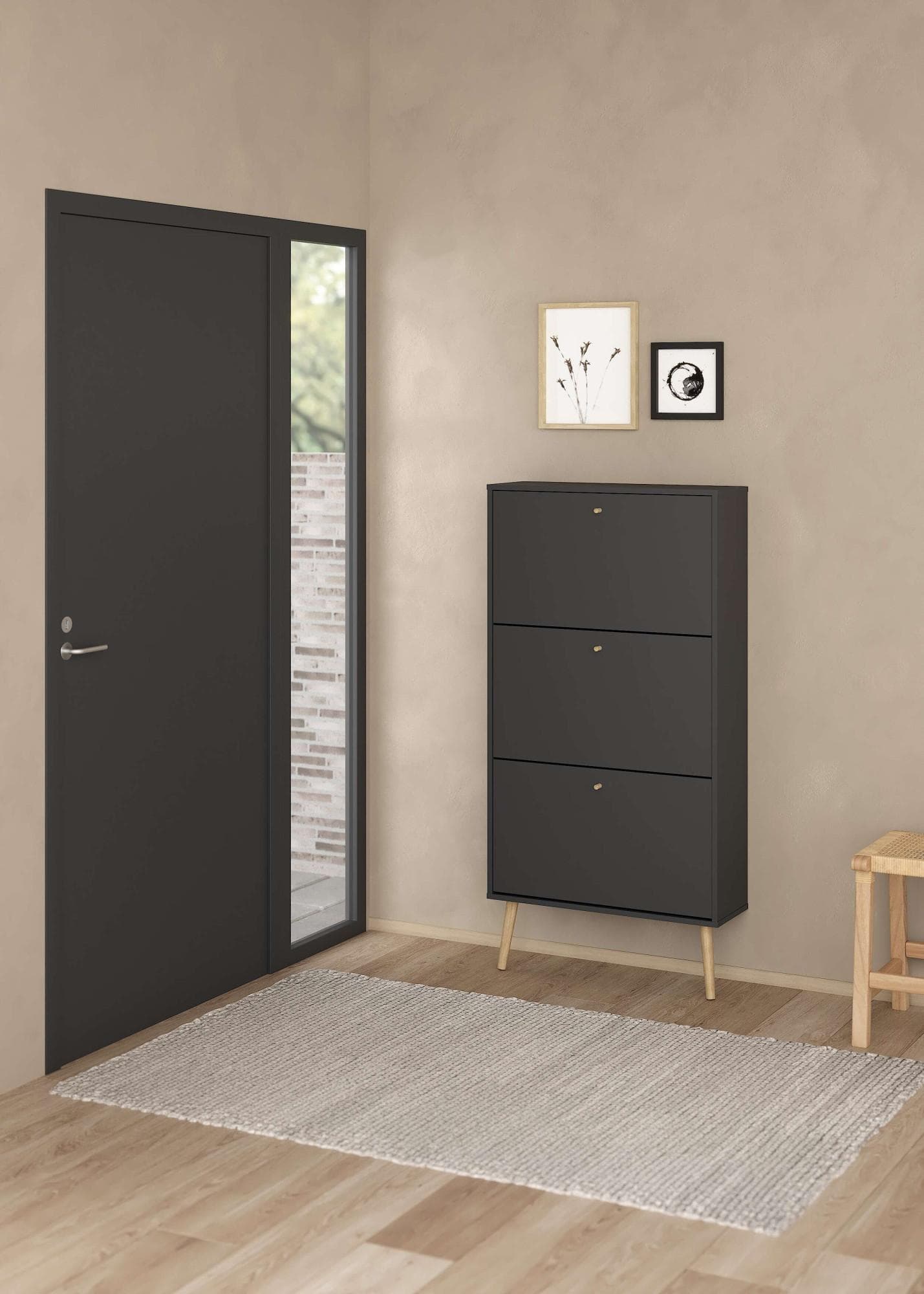 Andas Schuhschrank Bodo Grau Matt 3 Klappen Massivholz