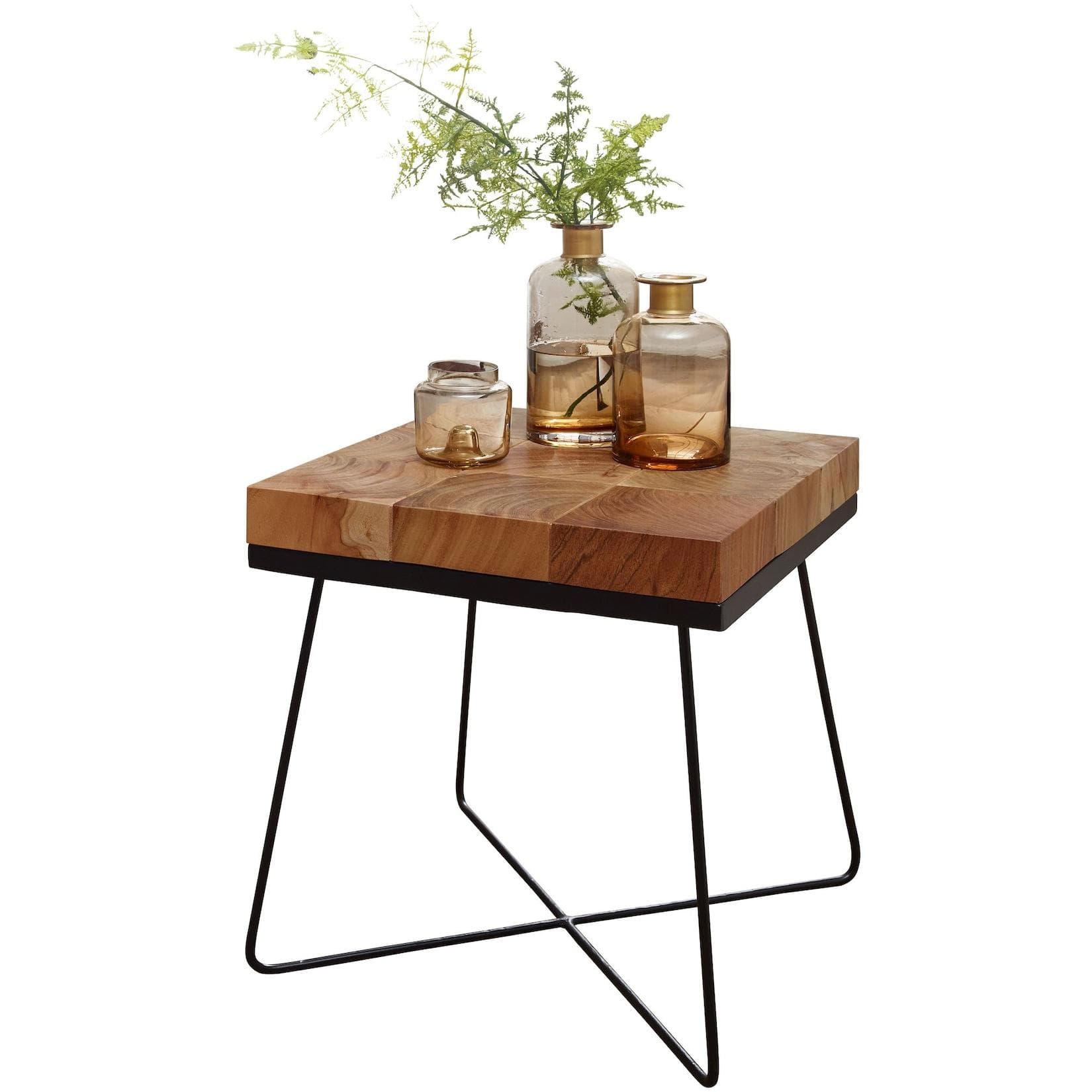 FineBuy Beistelltisch Akazie 45x45cm Massivholz Industrial-Style