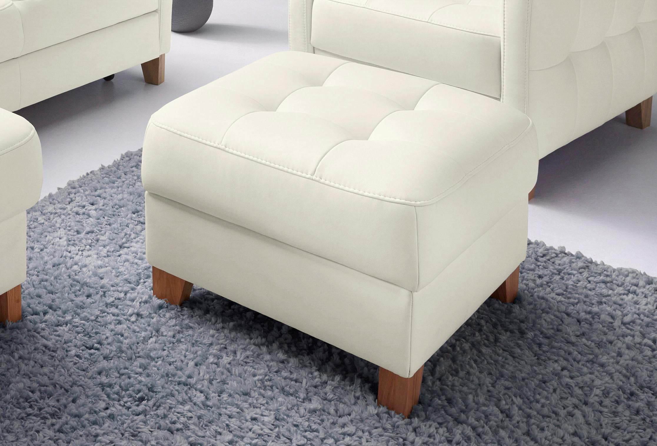 exxpo Hocker Elio Weiß Naturleder mit Stauraum