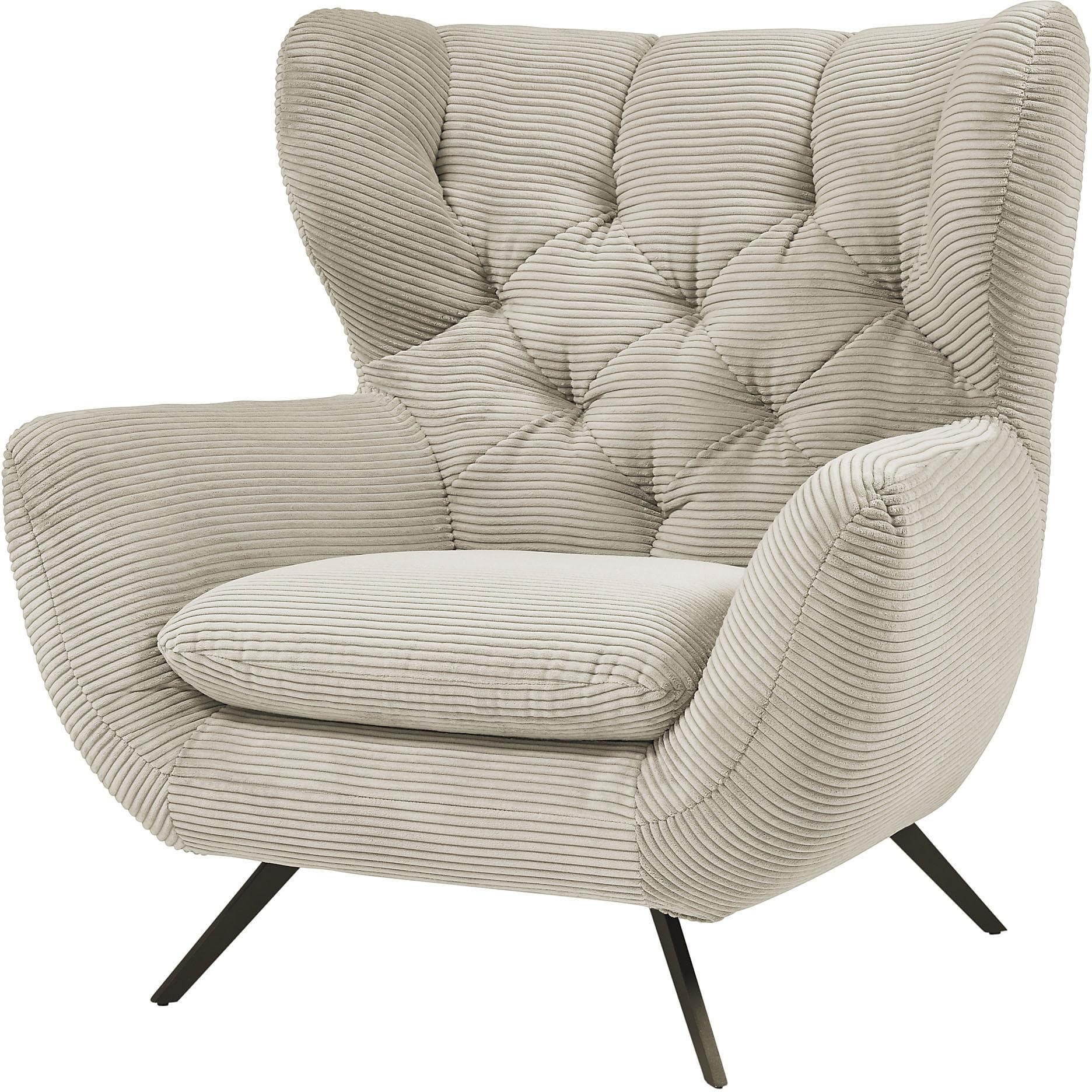 3C CANDY Sessel Beatrice Retro Ohrensessel Beige Samt-Optik