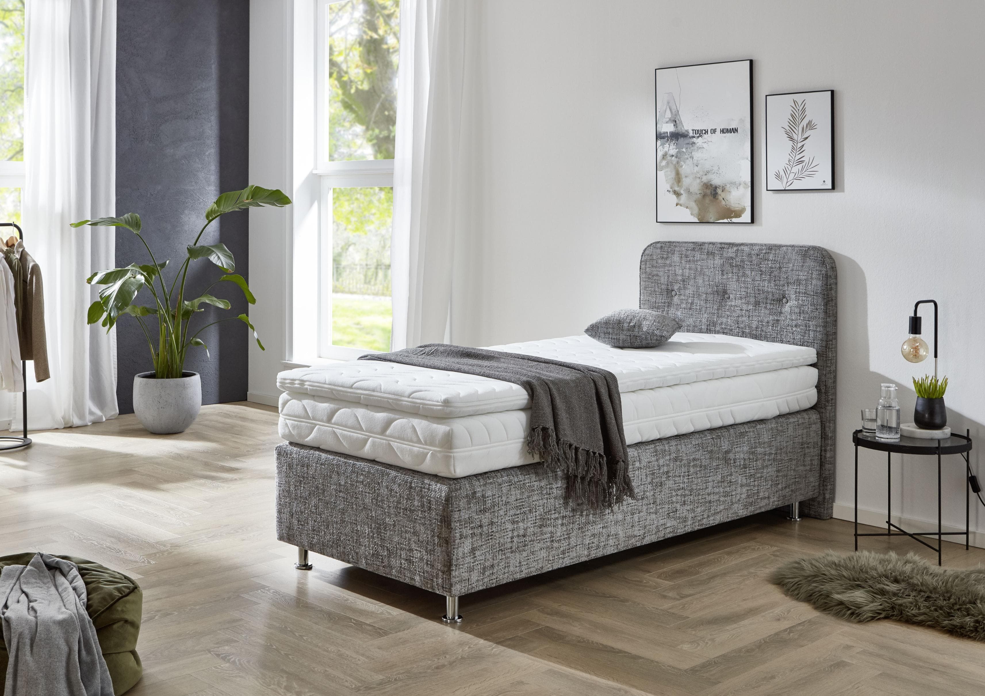 Westfalia Schlafkomfort Boxspringbett Sapporo Grau mit Topper
