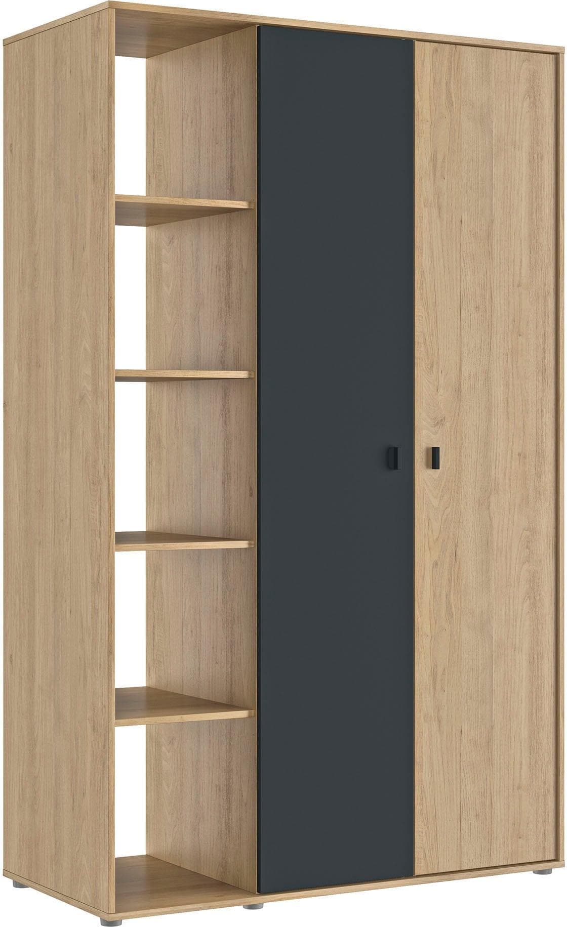 Kleiderschrank GAMI Schrank mit 2 Türen und Bibliothekseinheiten Kastanie Natur Nachbildung