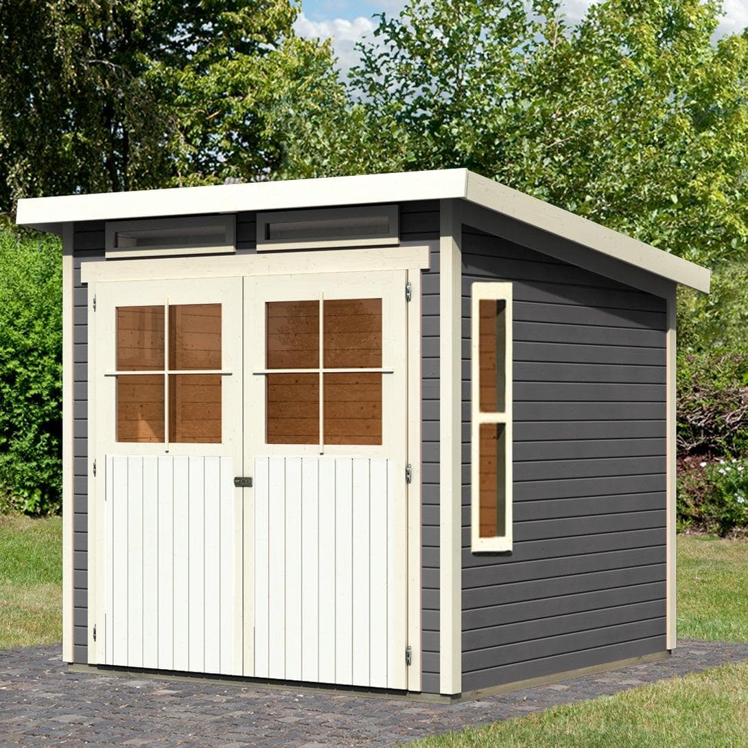 Gartenhaus KARIBU Falkensee 3 grau Holzwerkstoff Pultdach