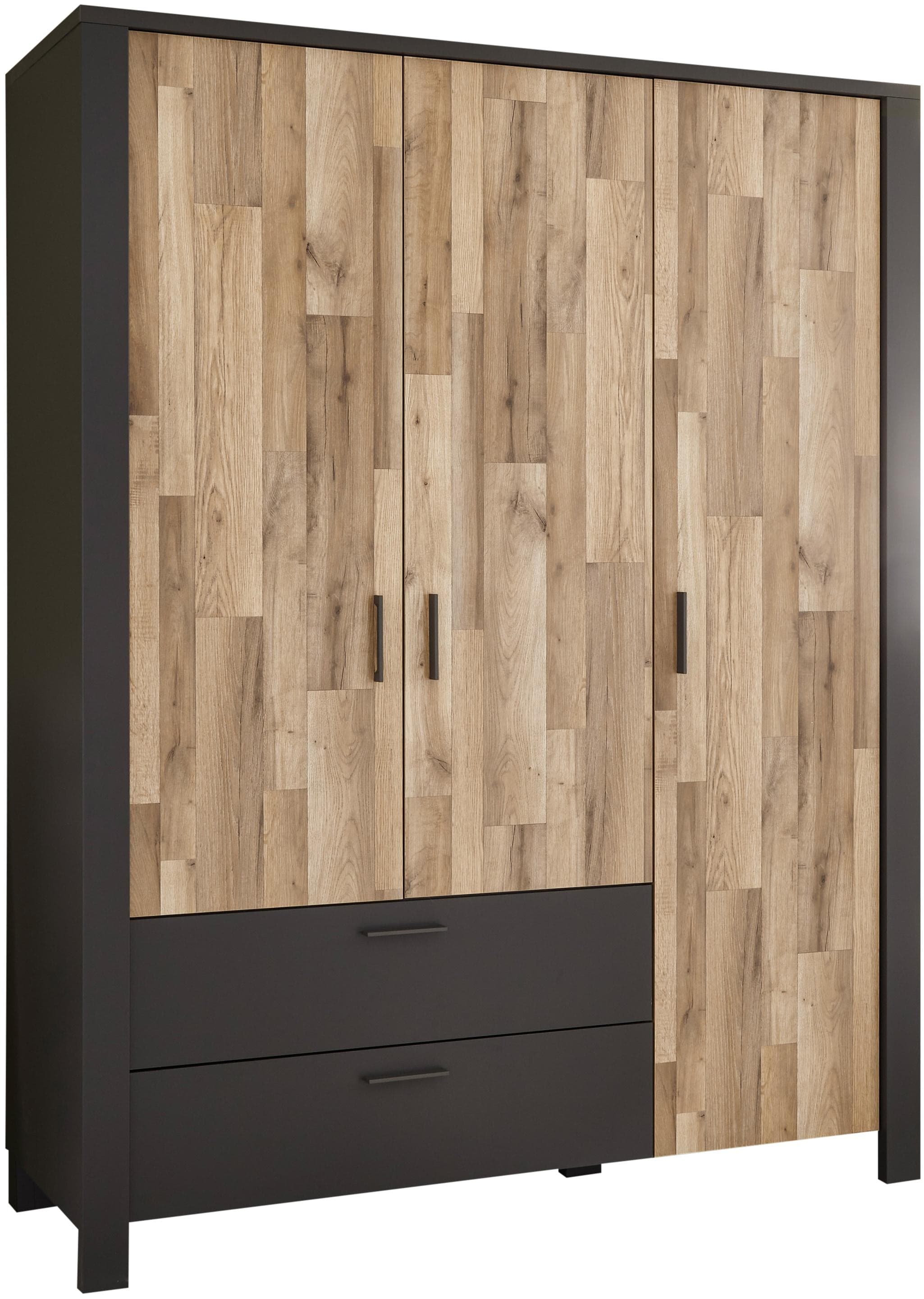 BEGABINO Dallas Drehtürenschrank Graphit Montana Oak mit Soft-Close