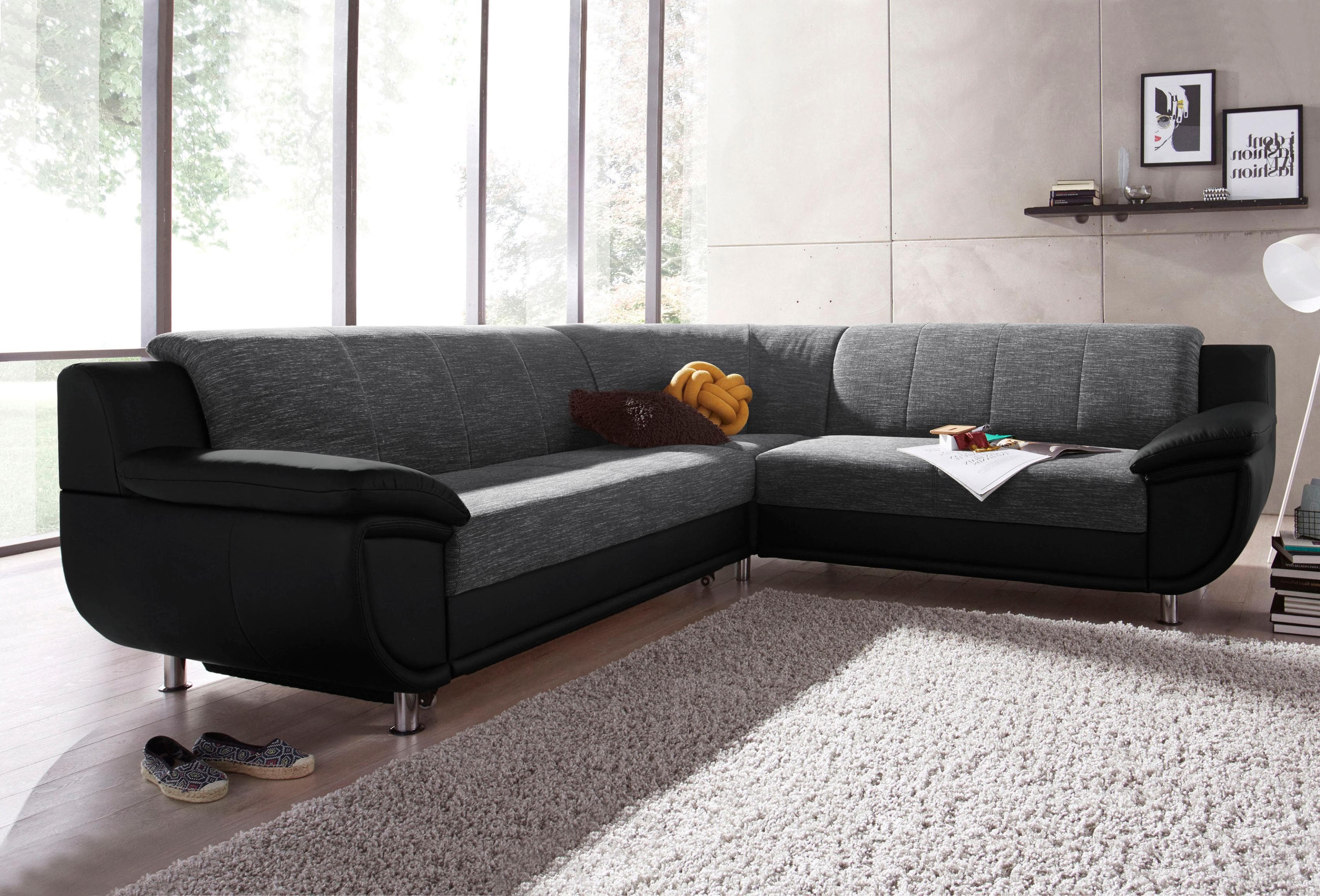 Trendmanufaktur Ecksofa Rondo 3 Schwarz-Weiß Kunstleder