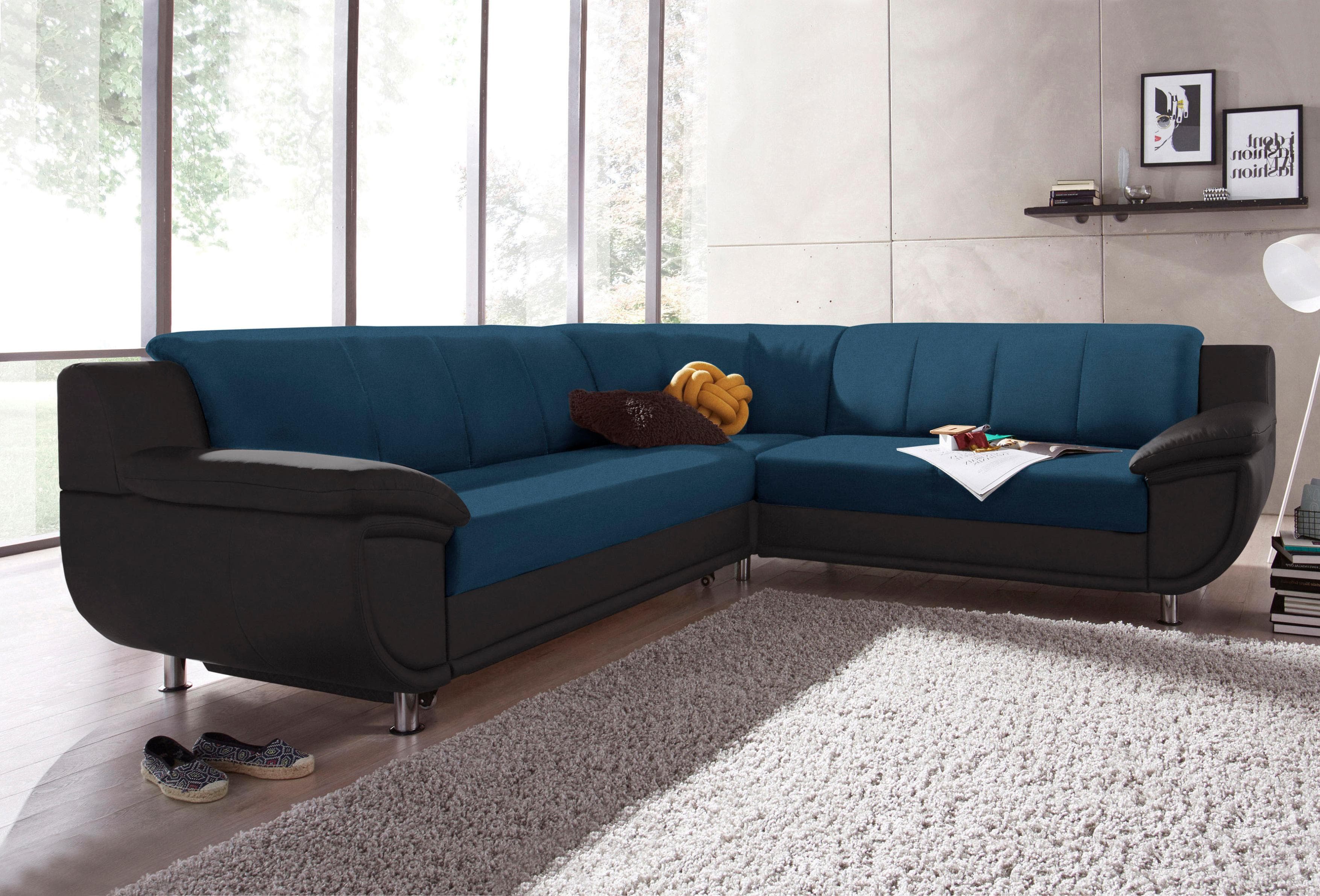 Ecksofa TRENDMANUFAKTUR Rondo 3 Schwarz/Petrol L-Form mit Bettfunktion