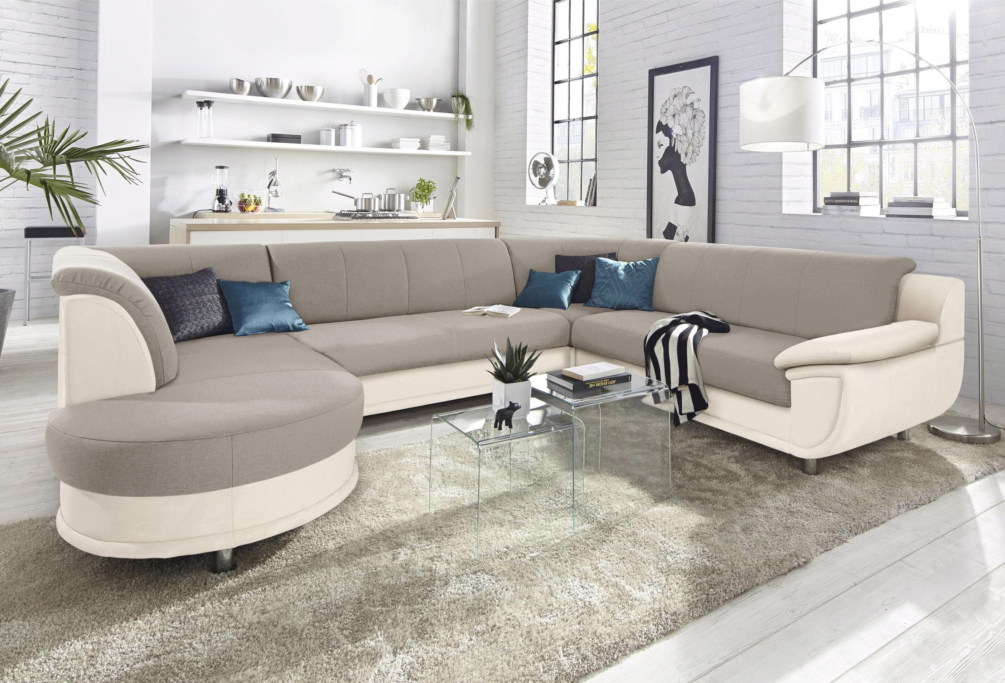 Wohnlandschaft TRENDMANUFAKTUR Rondo 3 U-Form Beige/Tan