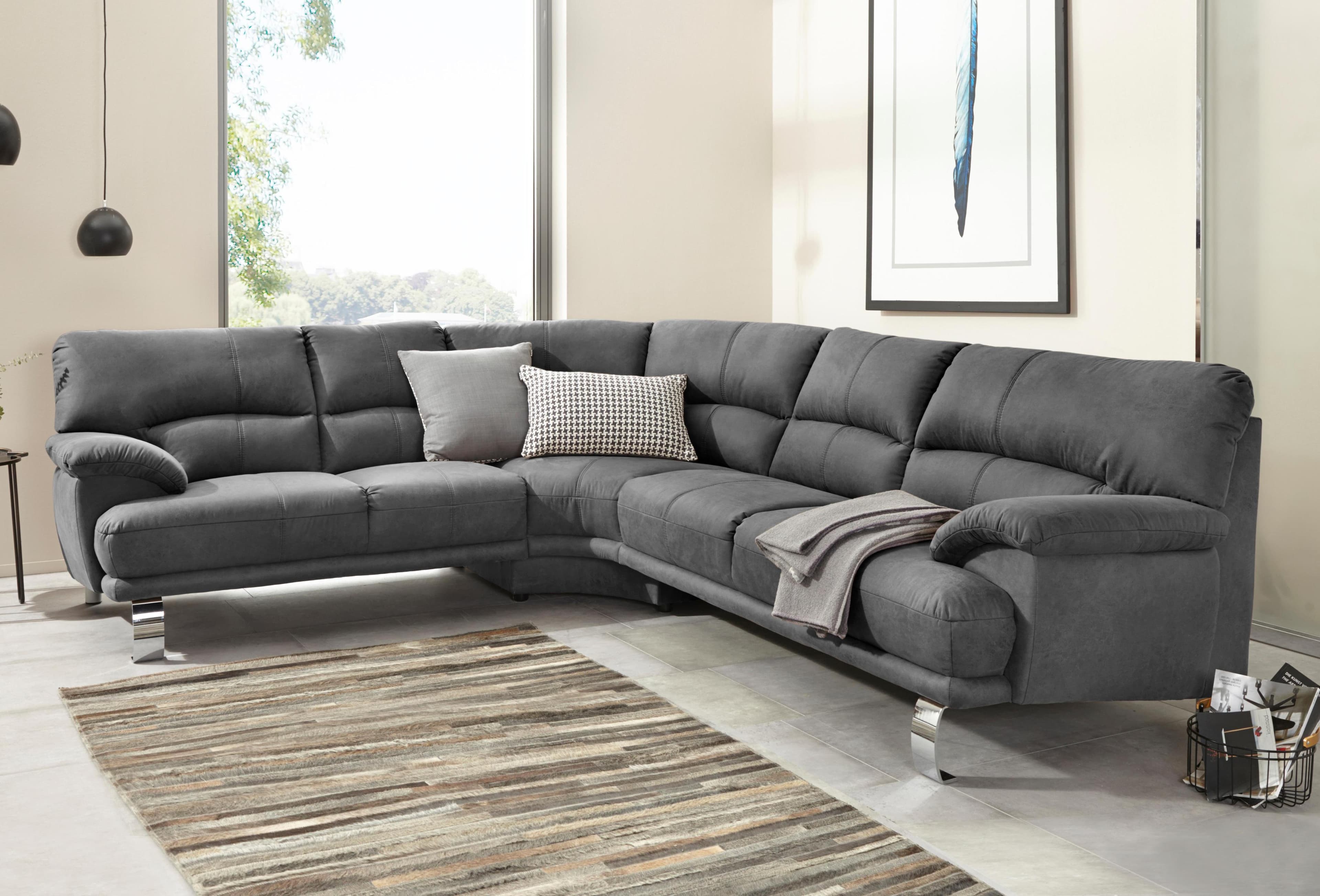 TRENDMANUFAKTUR Ecksofa Cecilia II L-Form Anthrazit Microfaser