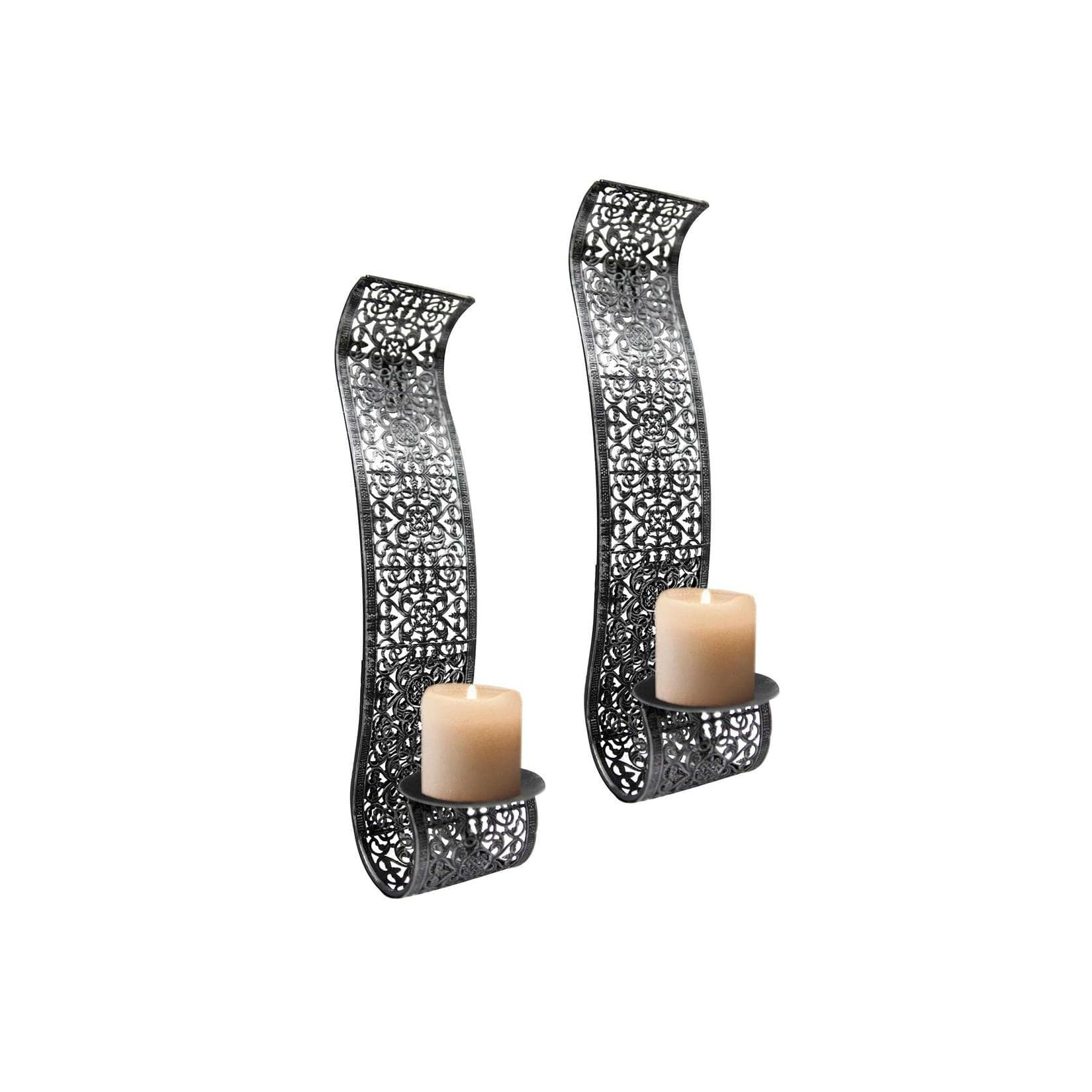 LEX 2er Set Wandkerzenhalter Schwarz Metall mit Glas