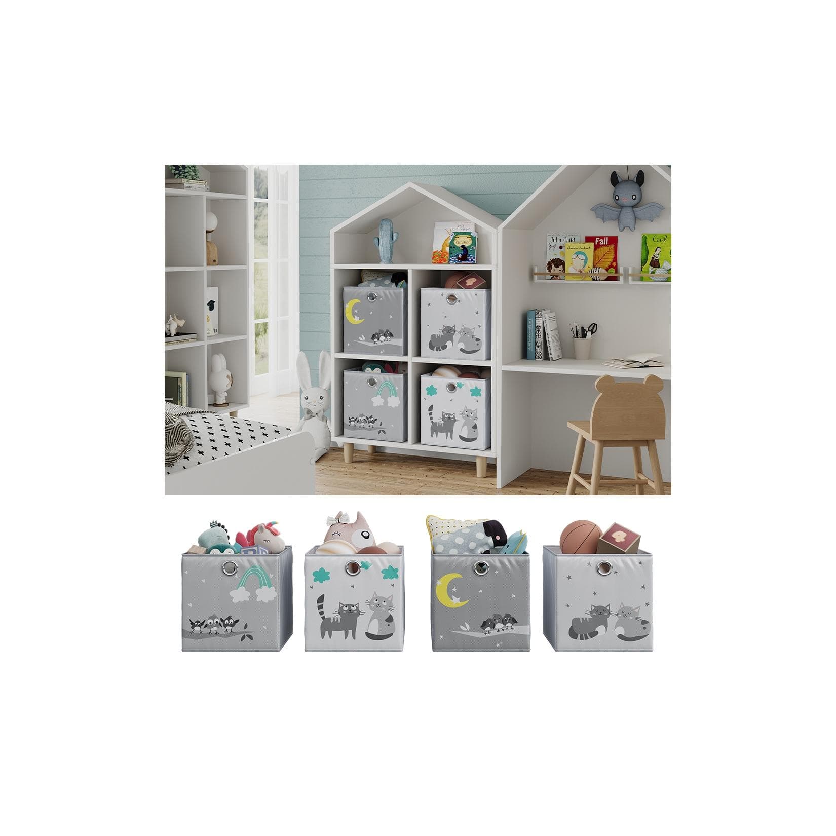 Vicco Faltboxen 2er Set Grau Katzen Vögel Aufbewahrungsbox