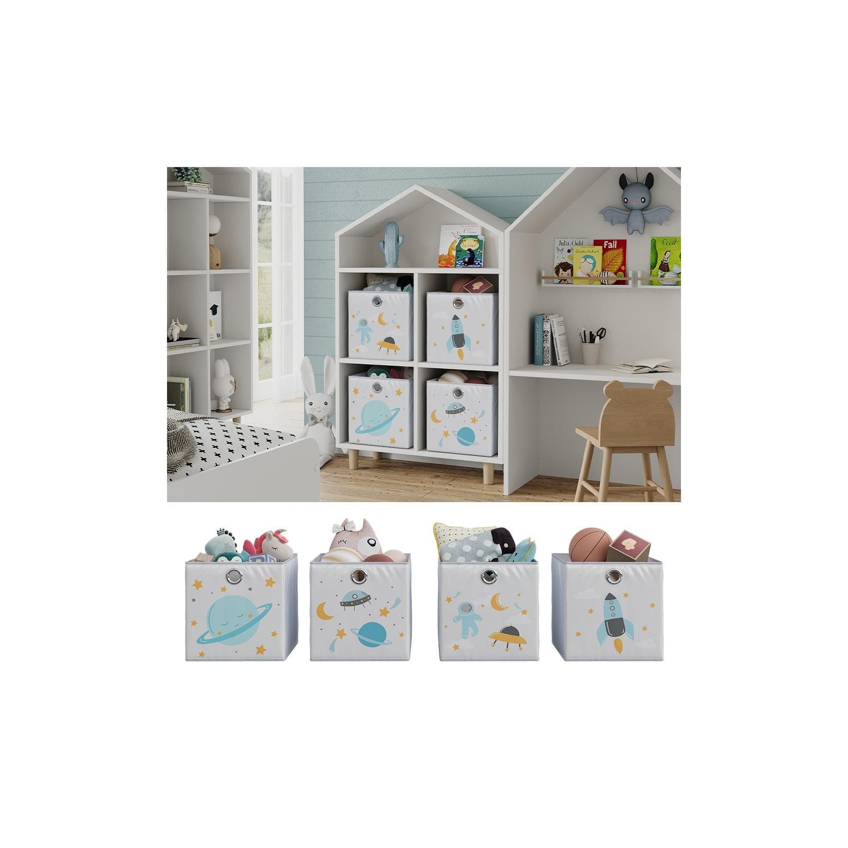 Vicco Faltboxen 2er Set Grau Weltall Motiv Aufbewahrungsbox