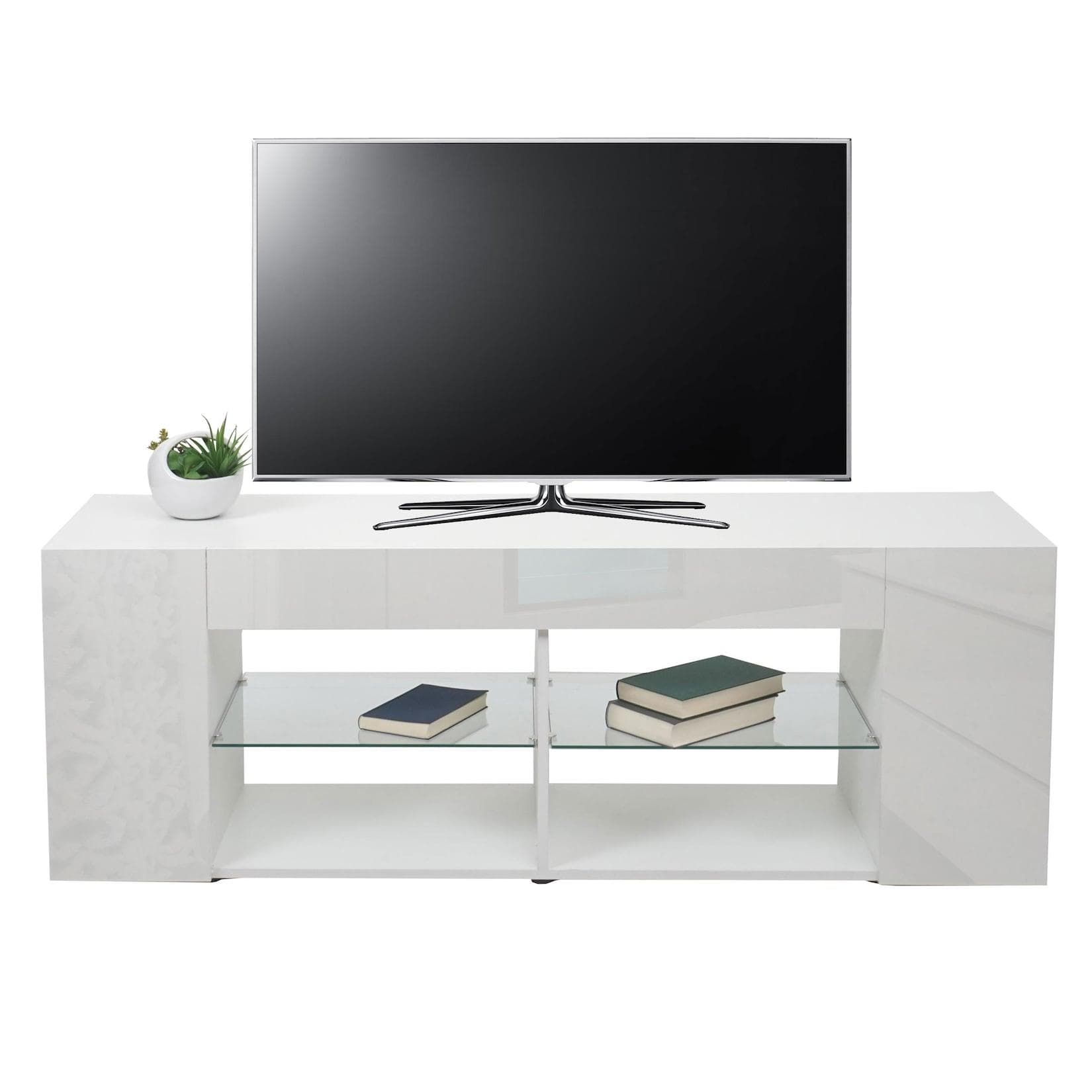 MCW TV-Rack MCW-L36 Lowboard TV-Schrank Hochglanz Weiß