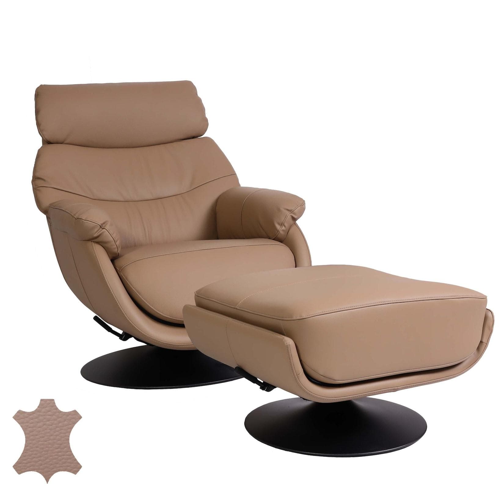 Relaxsessel MCW-K99 Fernsehsessel mit Hocker Wippfunktion Metall Echtleder/Kunstleder Taupe