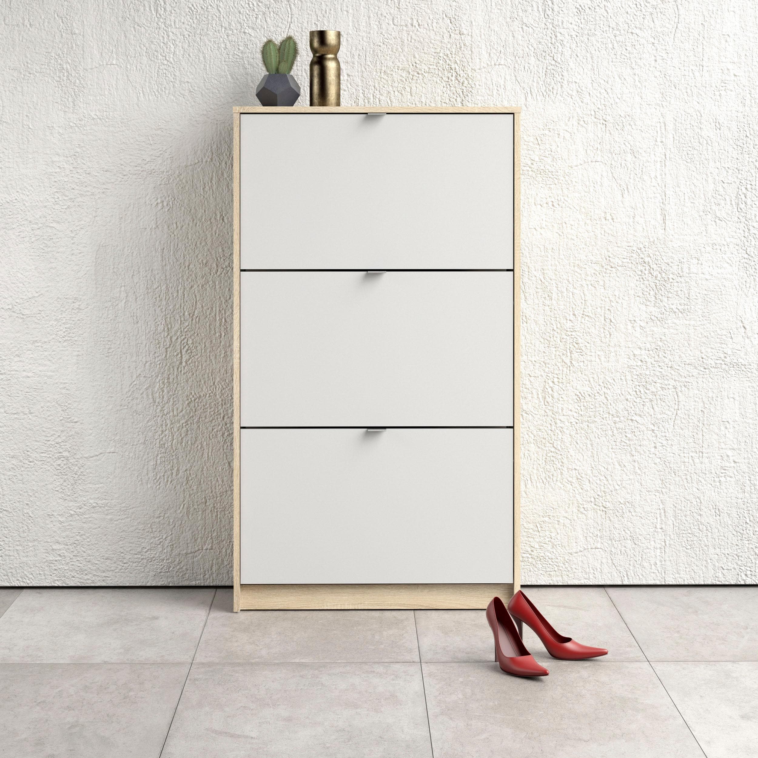 INOSIGN Schuhschrank Shoes Weiß Eiche 3 Klappen 18 Paar