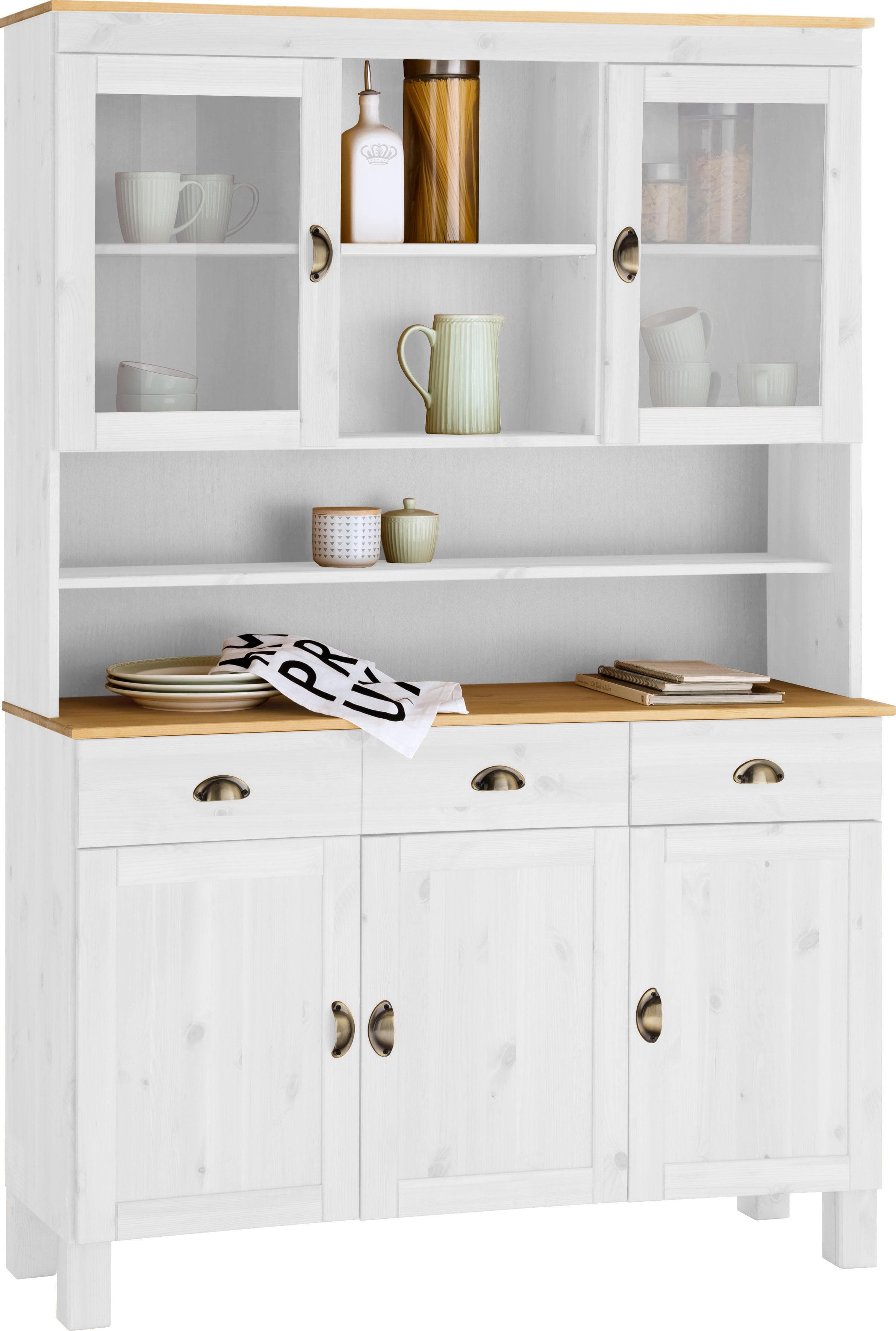 HOME AFFAIRE Oslo Küchenbuffet Massivholz Beige/Gelb mit Glastüren
