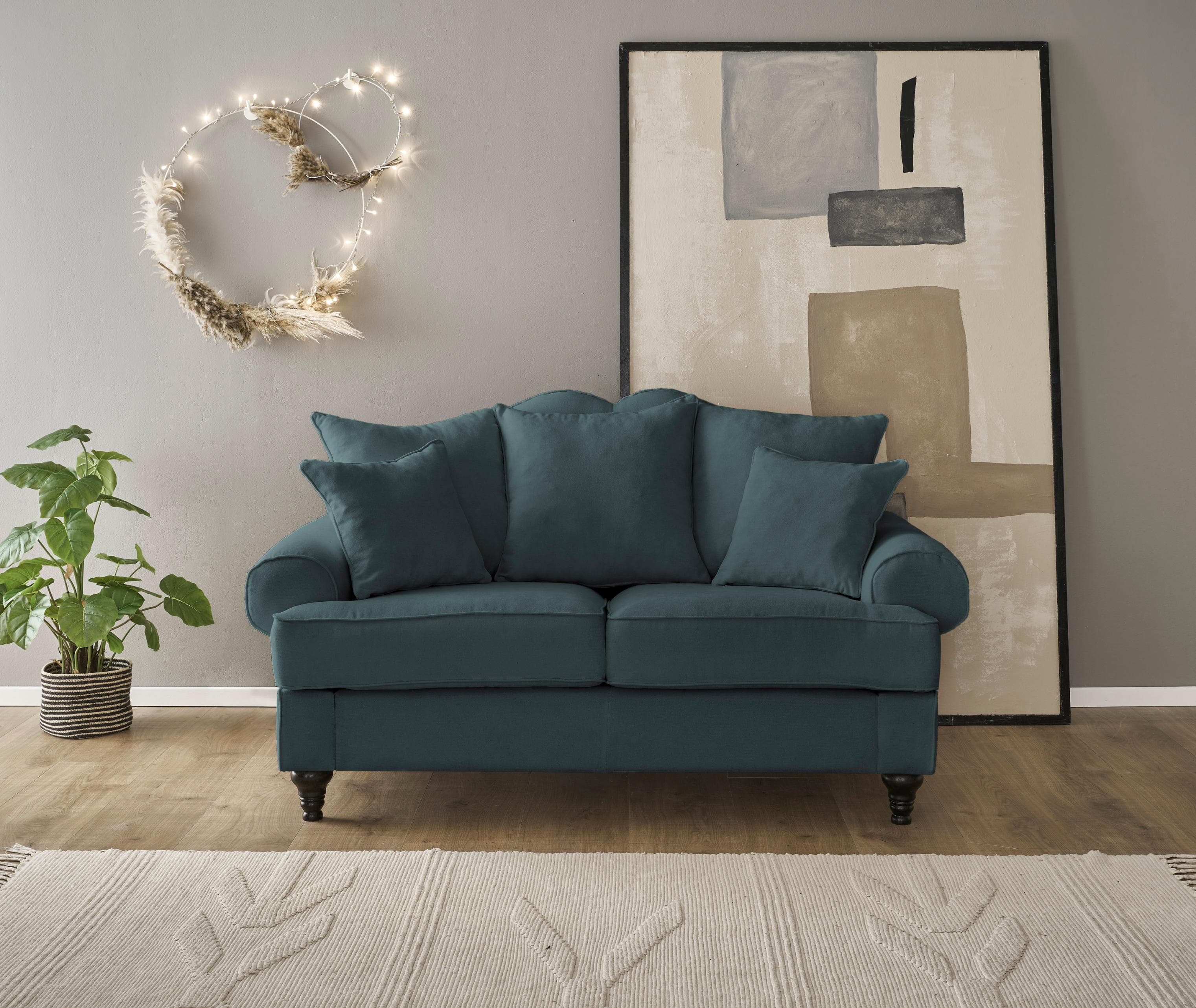 HOME AFFAIRE Westminster 2-Sitzer Sofa Blaugrün Microfaser