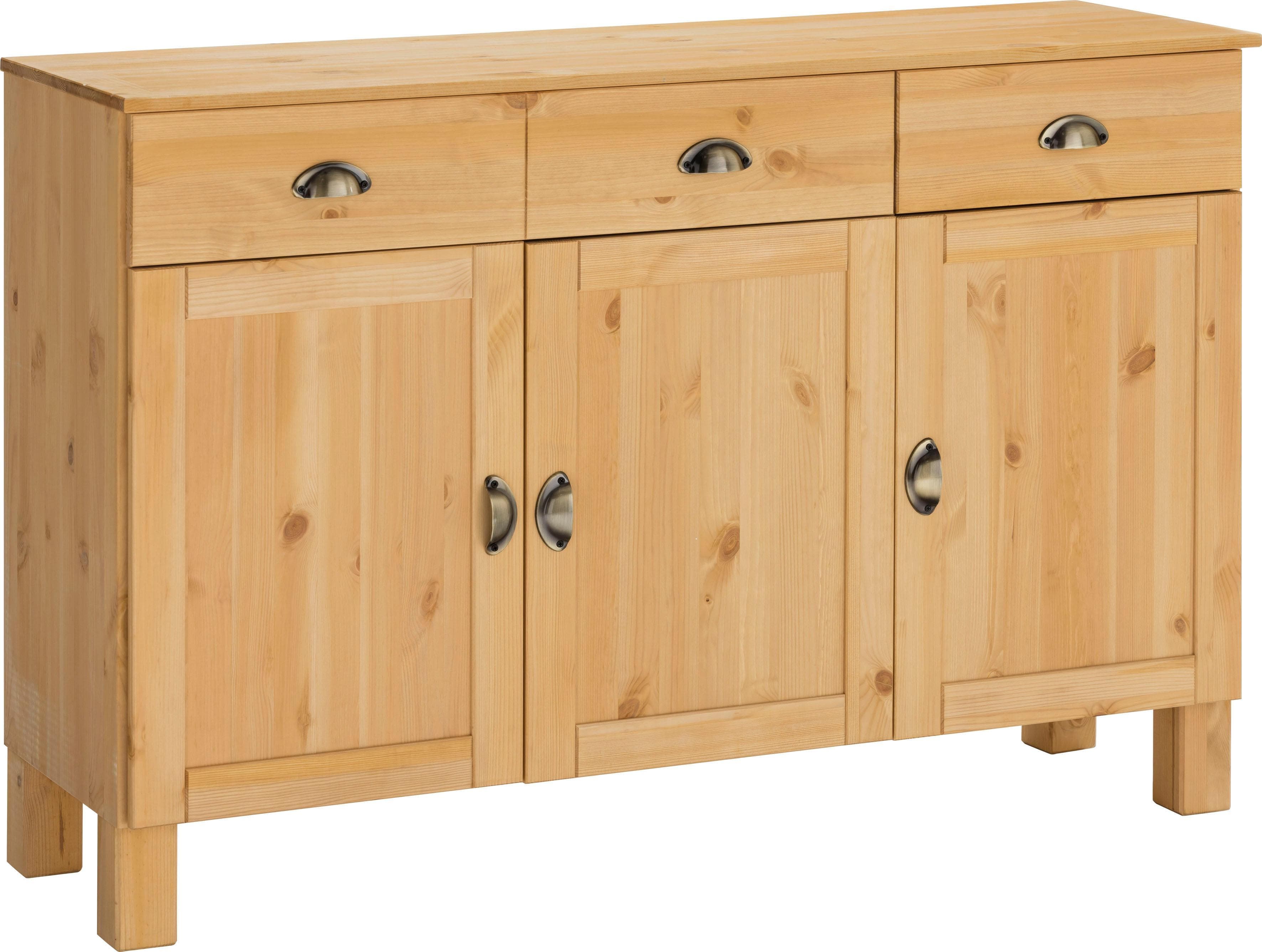 HOME AFFAIRE Oslo Unterschrank Massivholz Beige 3 Türen 2 Schubladen