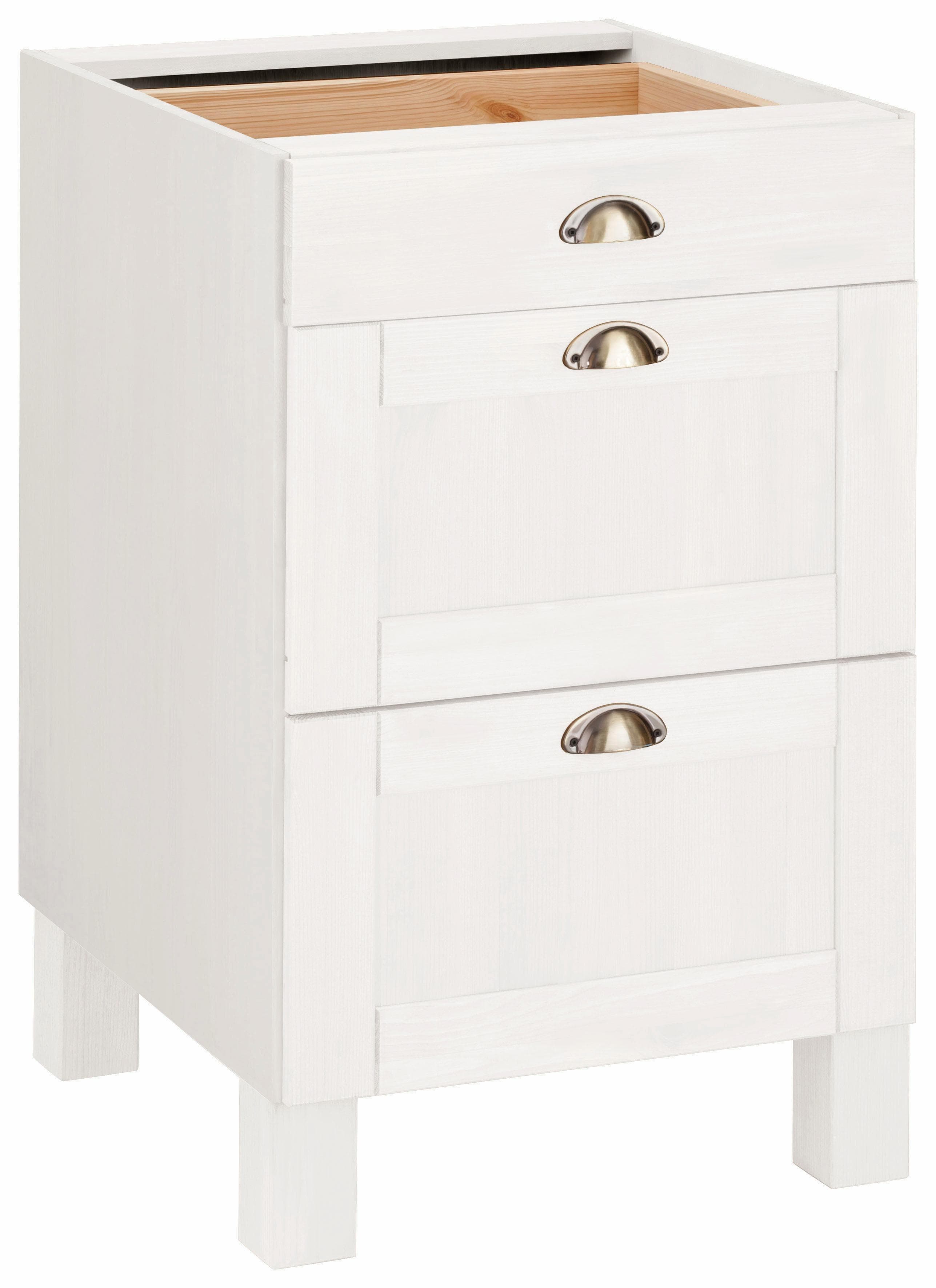 HOME AFFAIRE Oslo Unterschrank Beige Massivholz 3 Schubladen