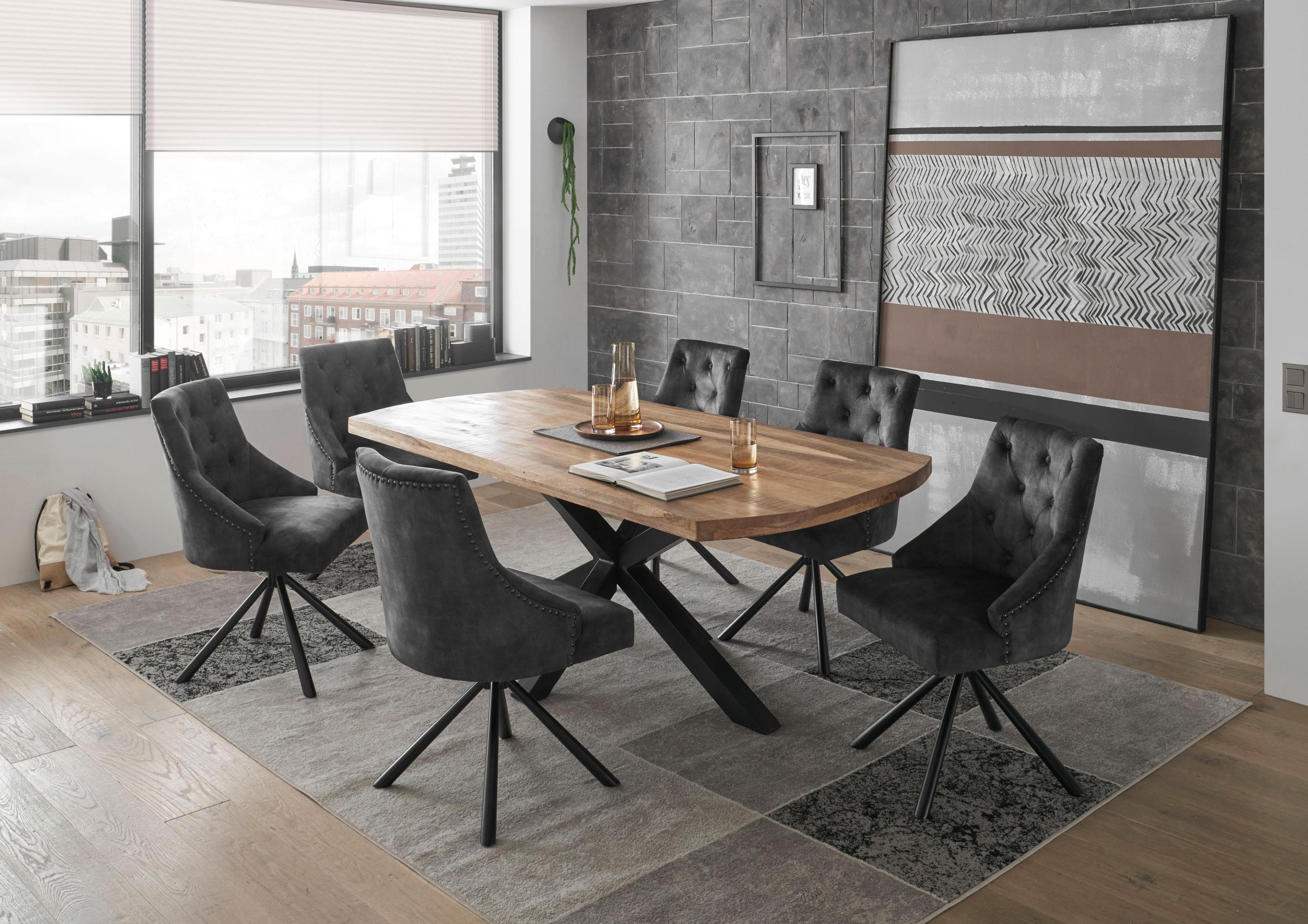 Esstisch STOLKOM Veneti Mango Massivholz Schwarz