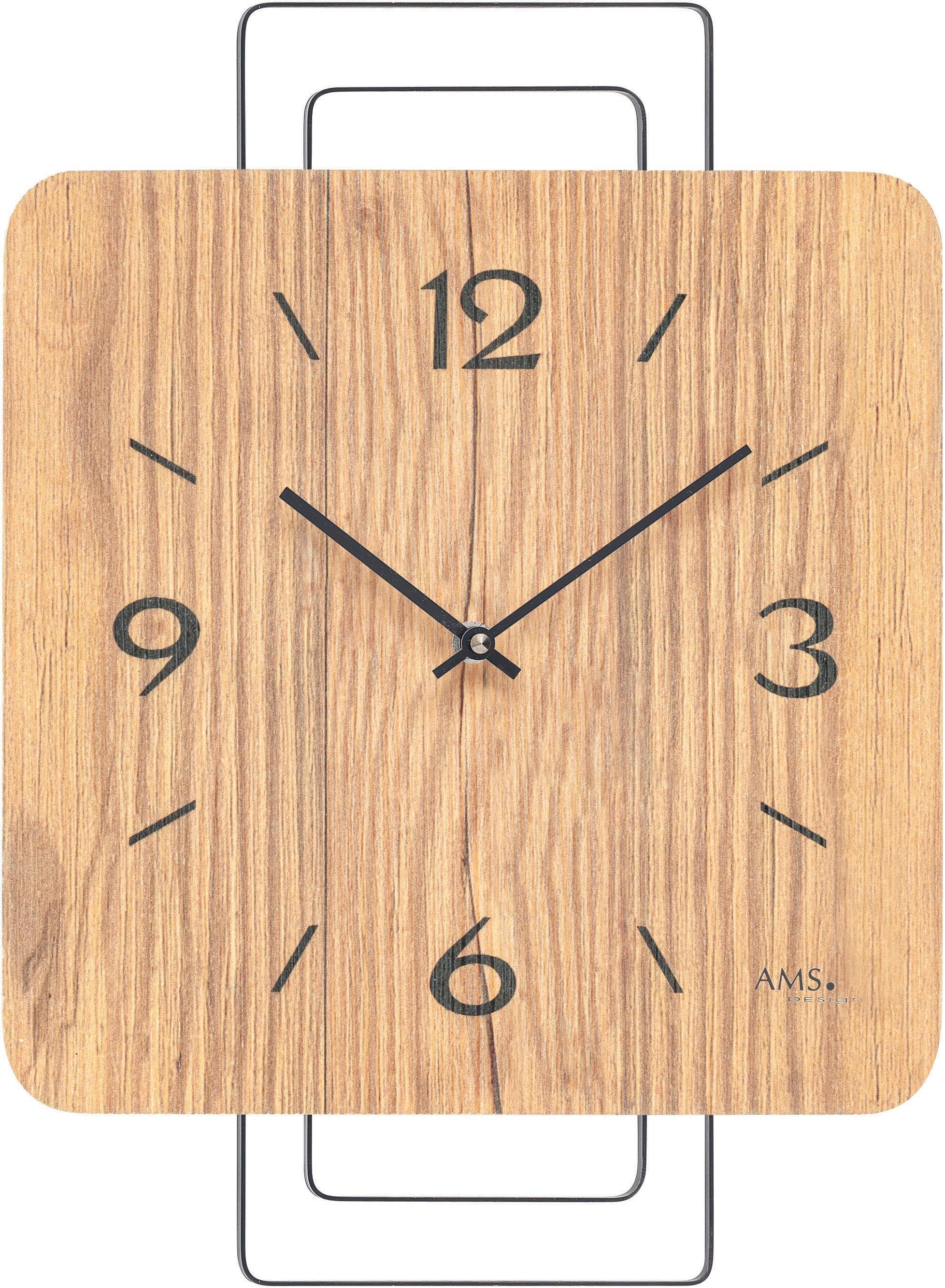 Wanduhr AMS Schwarz Quarzantrieb Holz Zifferblatt