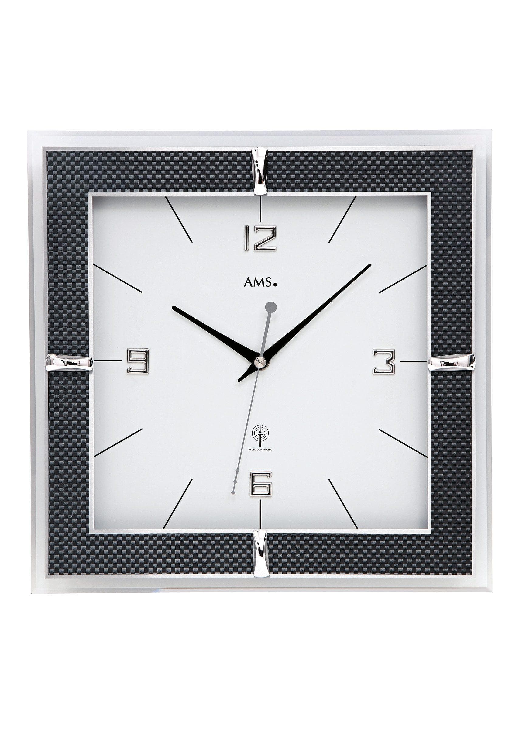 AMS Funkwanduhr F5855 Silber Schwarz Modern Quarzuhr