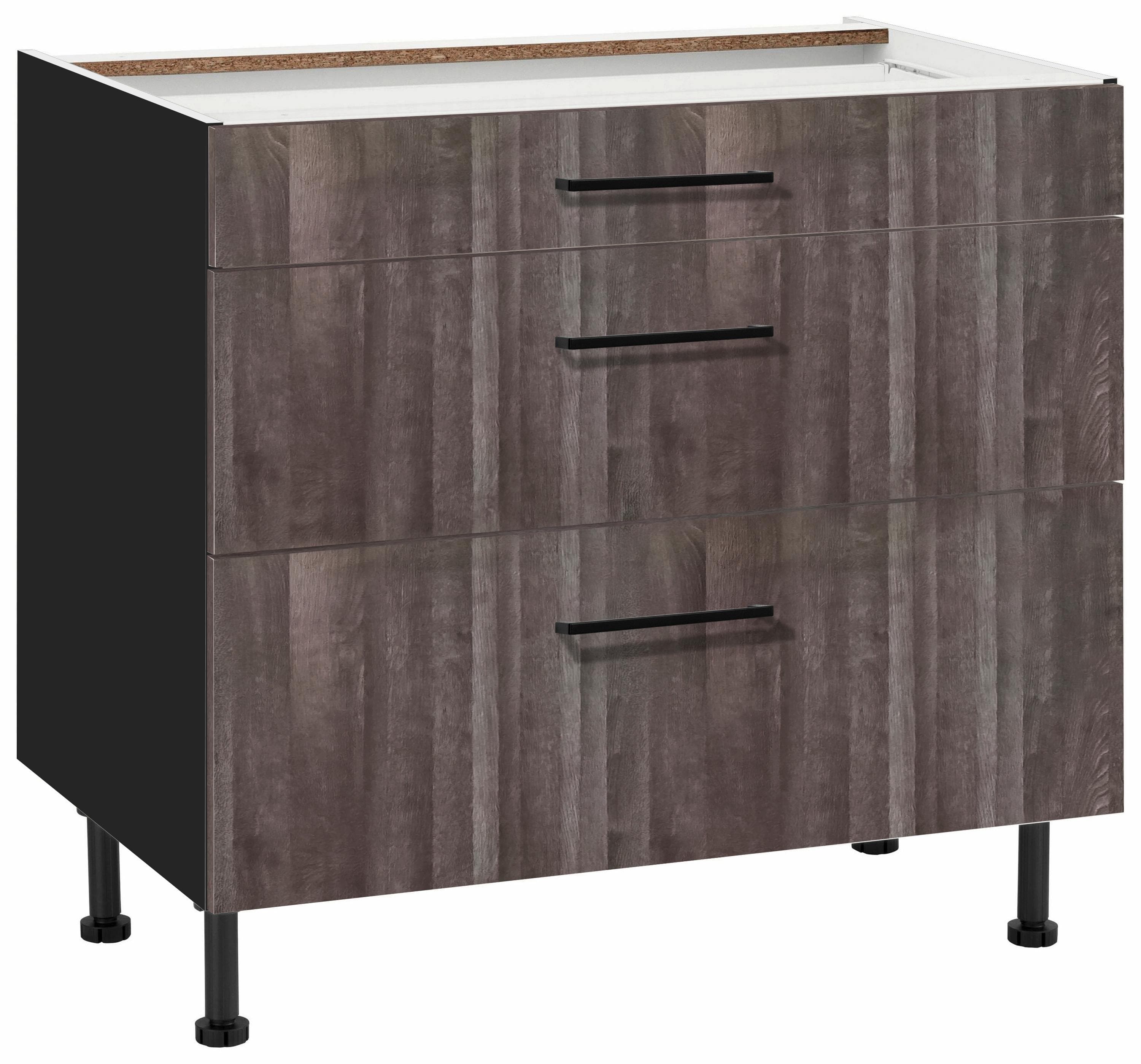 Wiho-Küchen Unterschrank Nisos 90 cm Braun/Schwarz Soft-Close