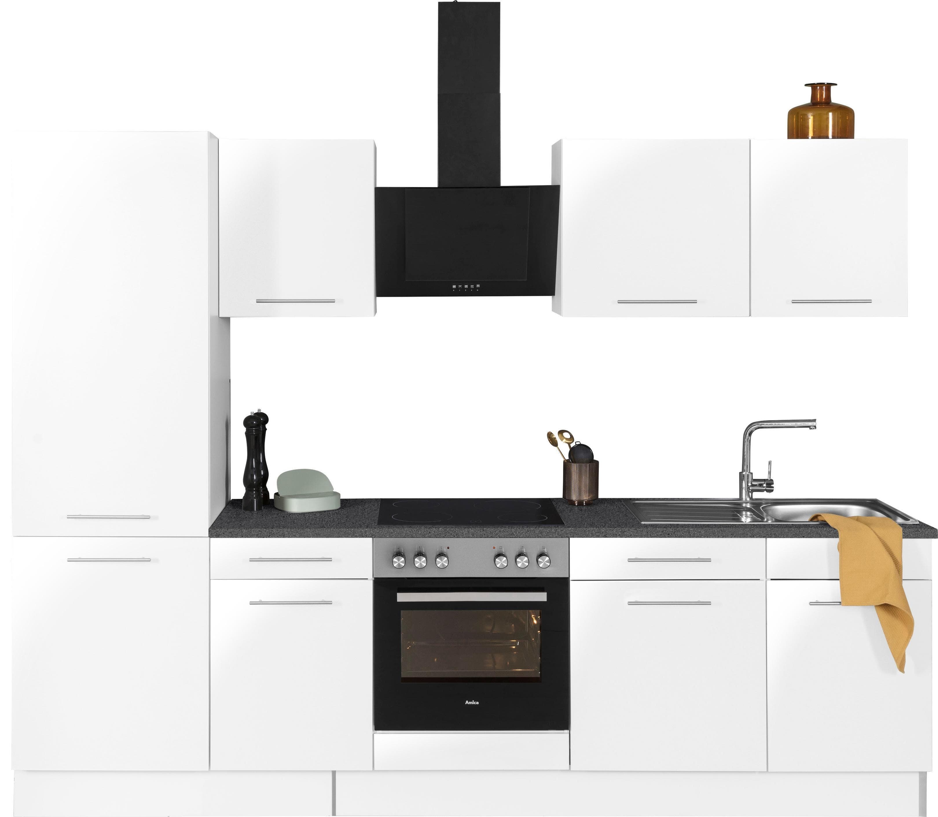 Wiho-Küchen Küchenzeile Ela Weiß Glanz Granit Grau 280 cm